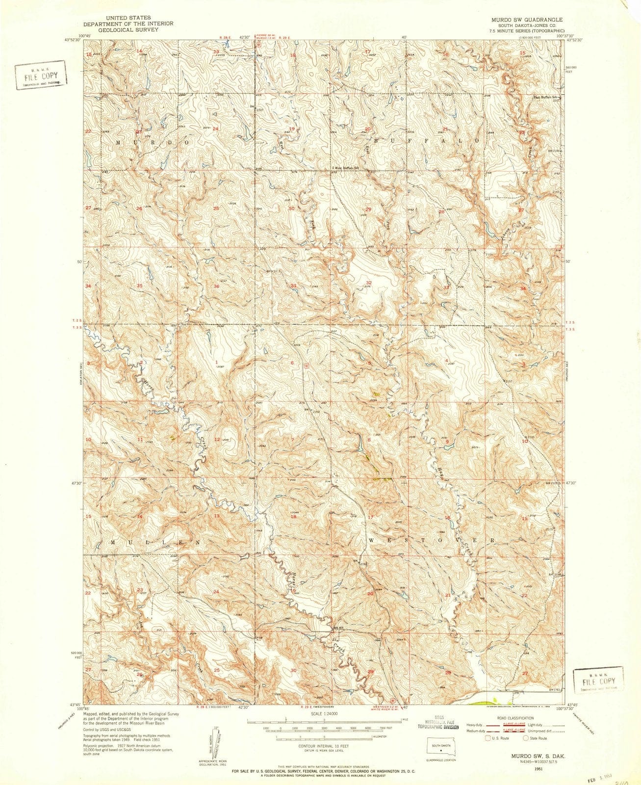 1951 Murdo, SD - South Dakota - USGS Topographic Map
