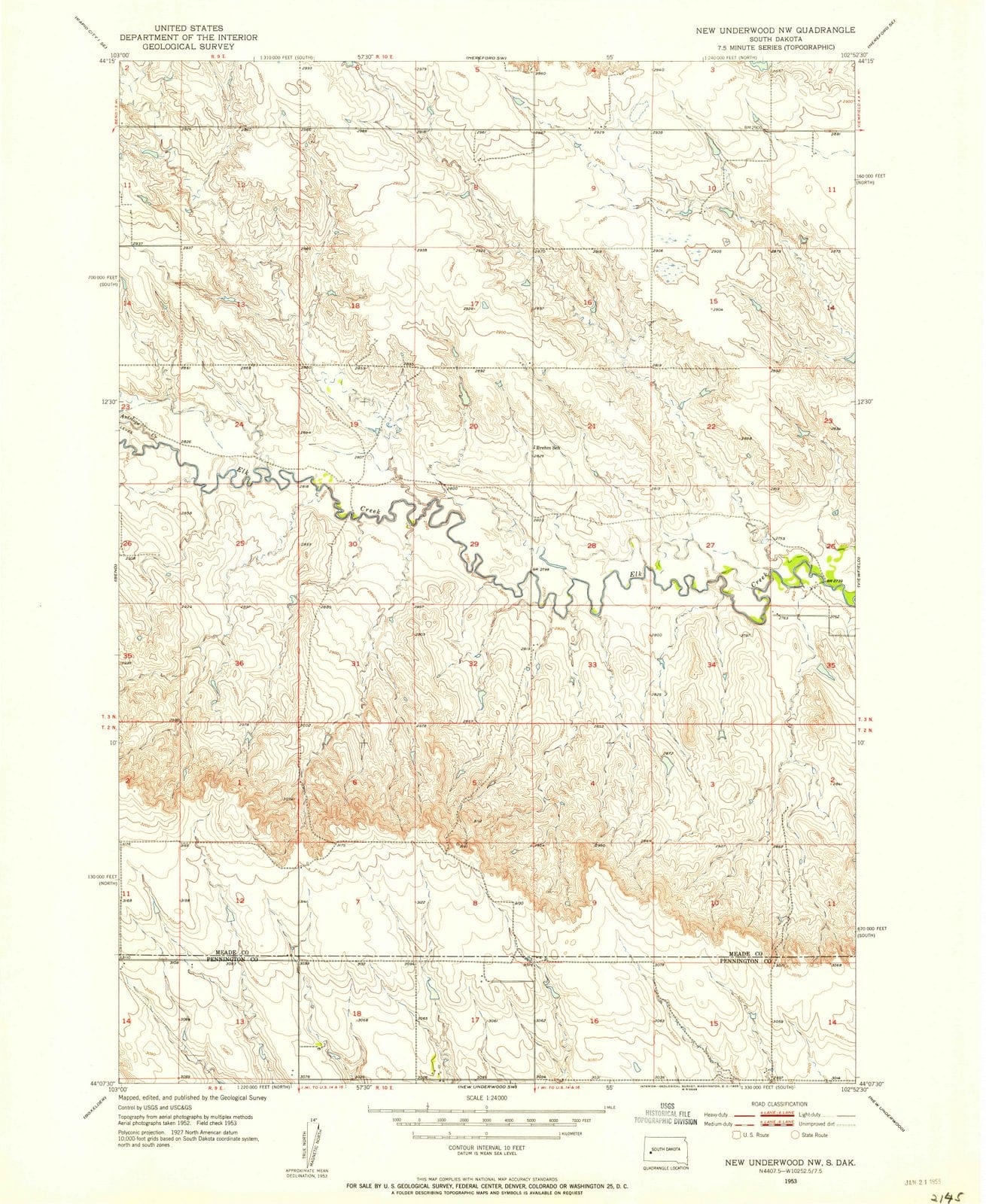 1953 New Underwood, SD - South Dakota - USGS Topographic Map
