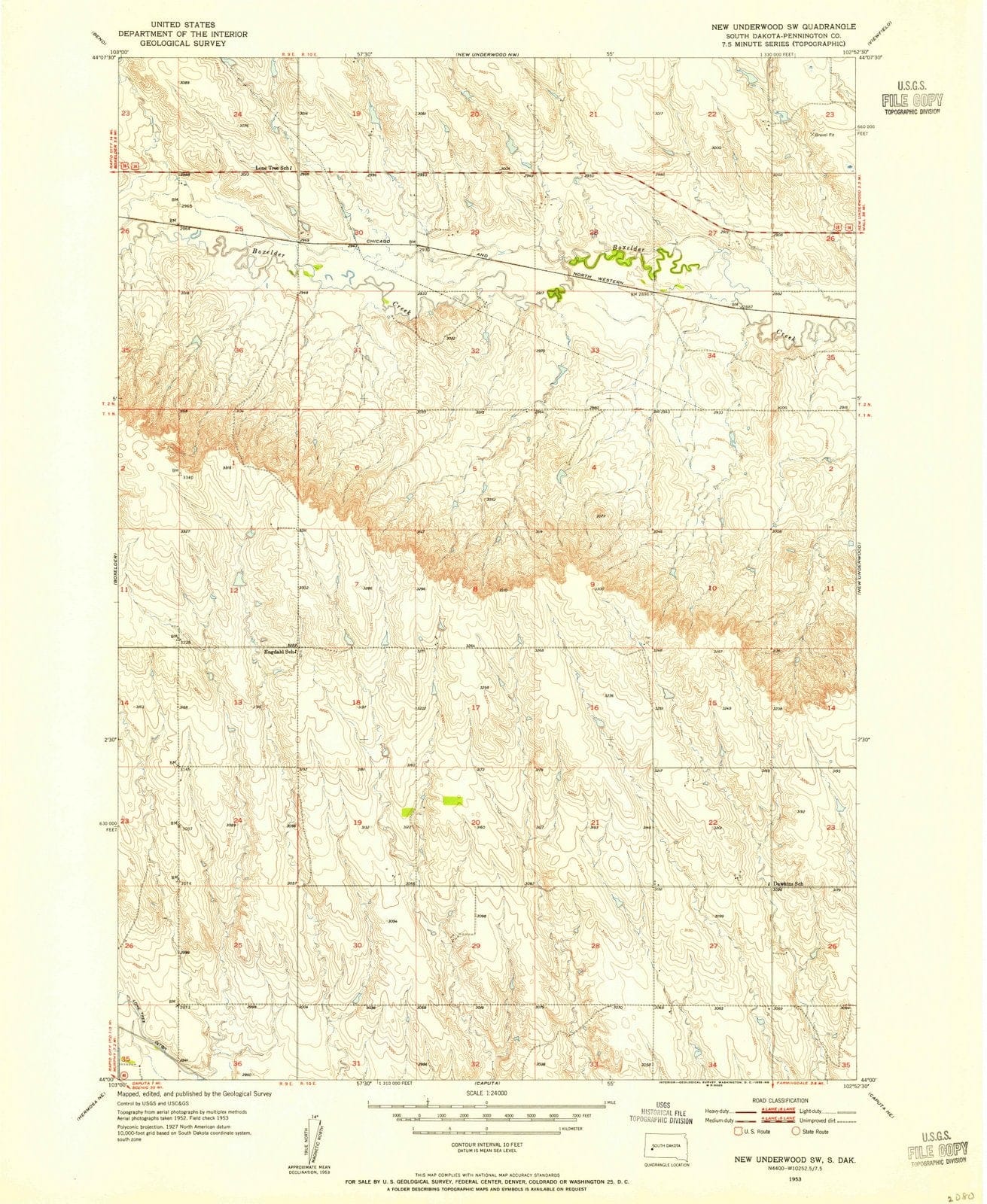 1953 New Underwood, SD - South Dakota - USGS Topographic Map