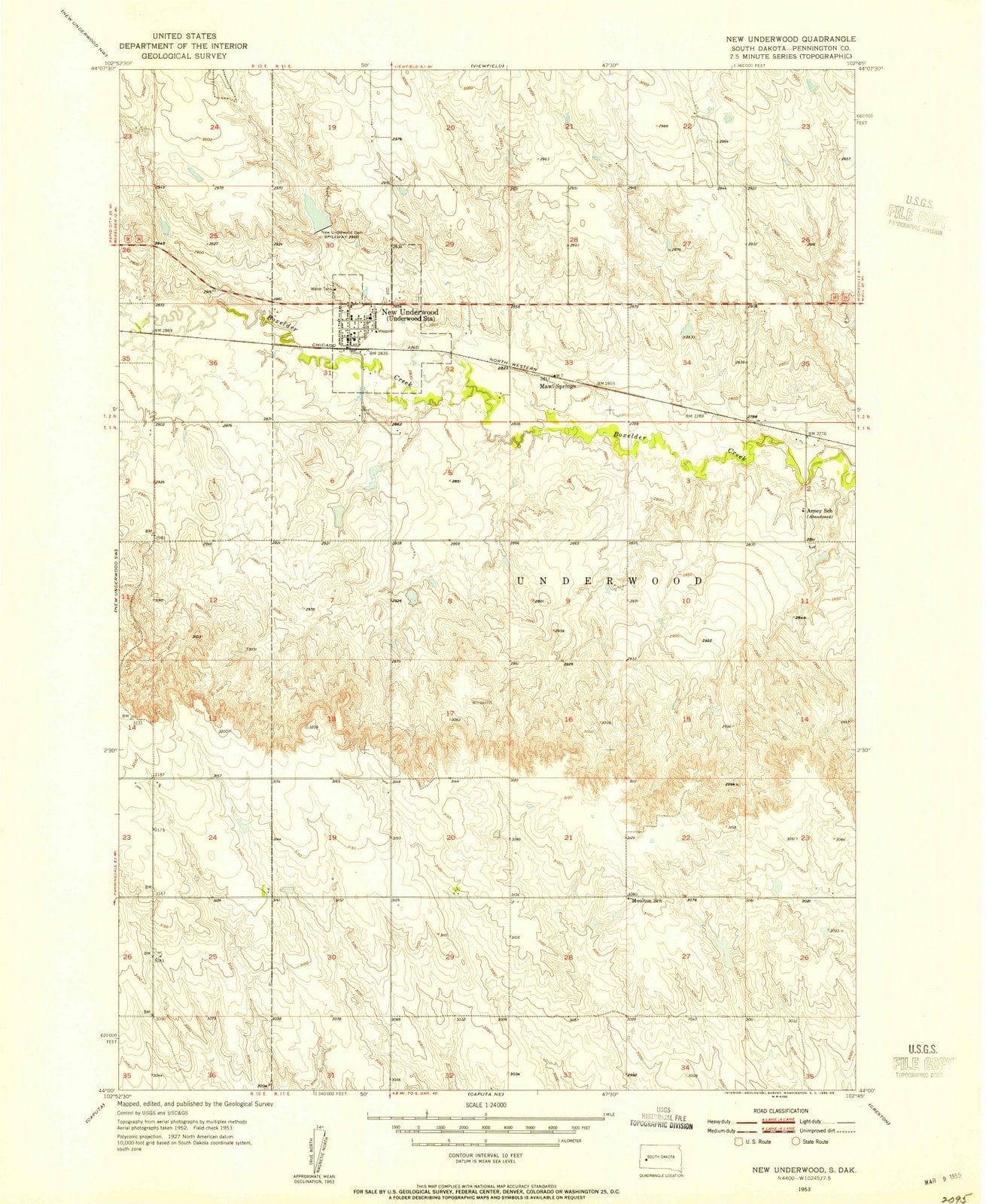 1953 New Underwood, SD - South Dakota - USGS Topographic Map