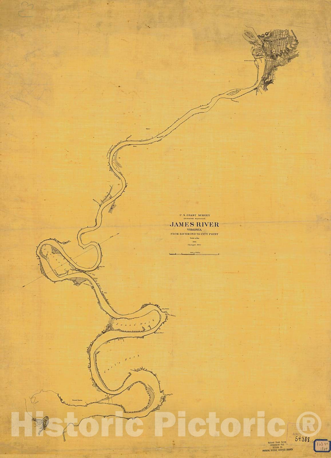 Historic Nautical Map - James River, 1864 NOAA Chart-Sketch - Virginia (VA) - Vintage Wall Art