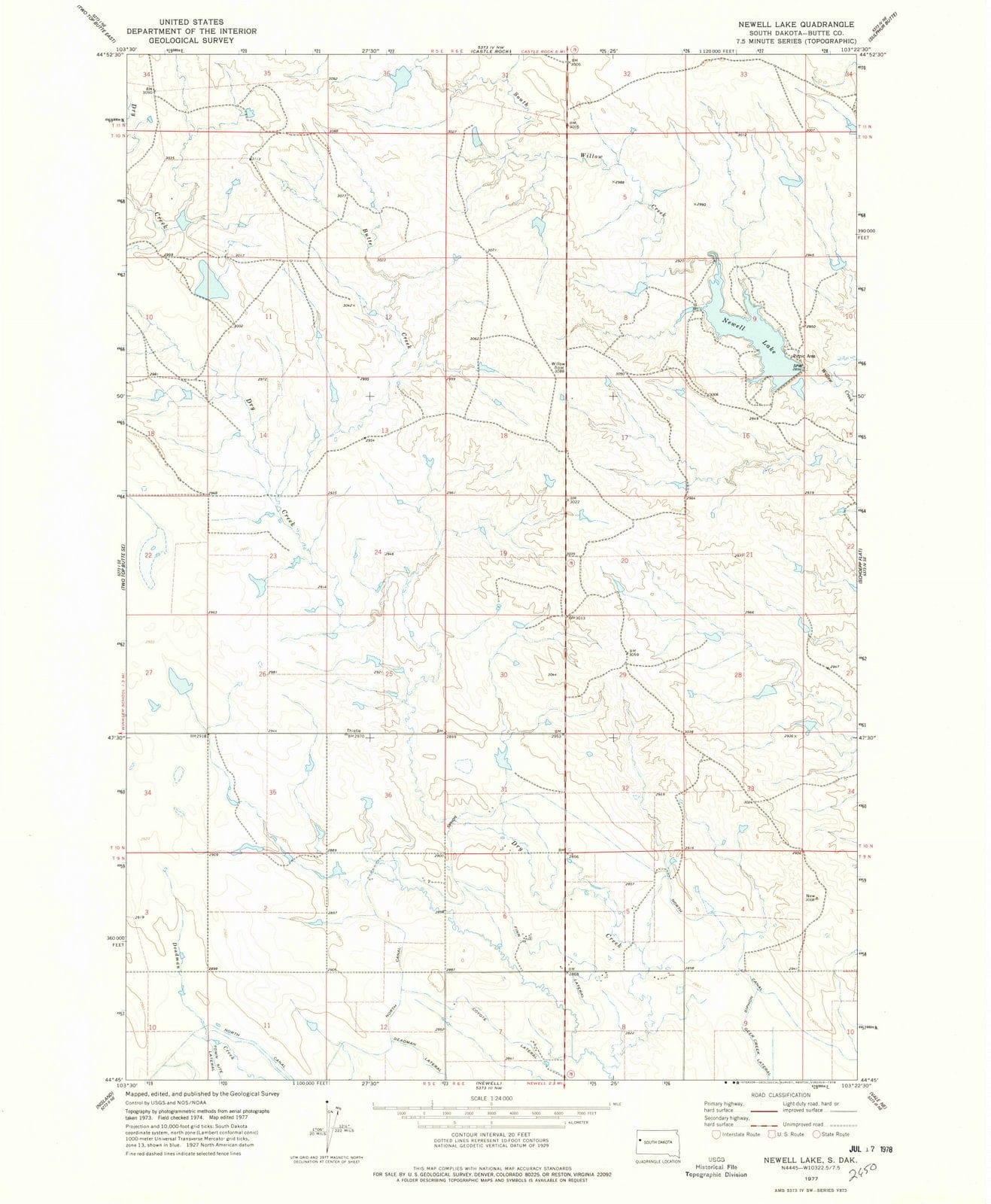 1977 Newell Lake, SD - South Dakota - USGS Topographic Map