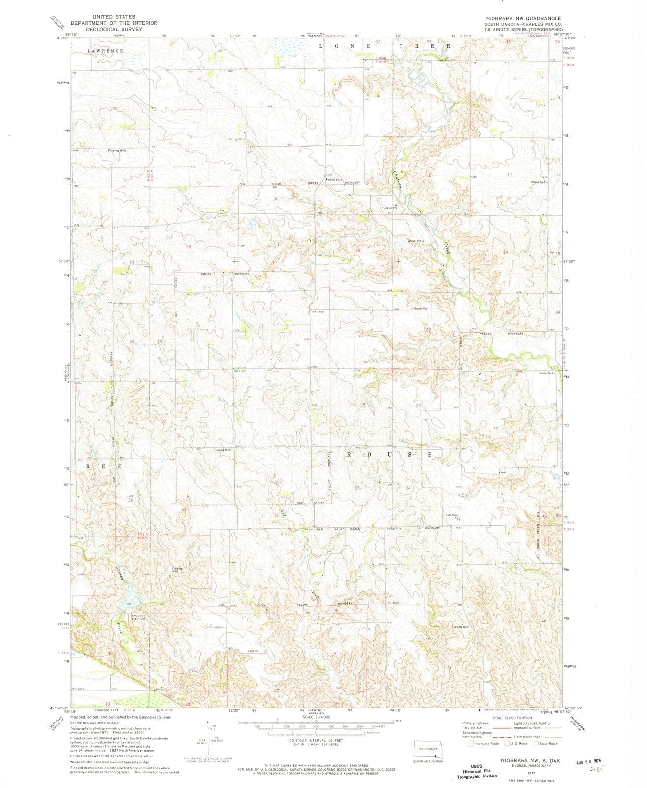 1972 Niobrara, SD - South Dakota - USGS Topographic Map