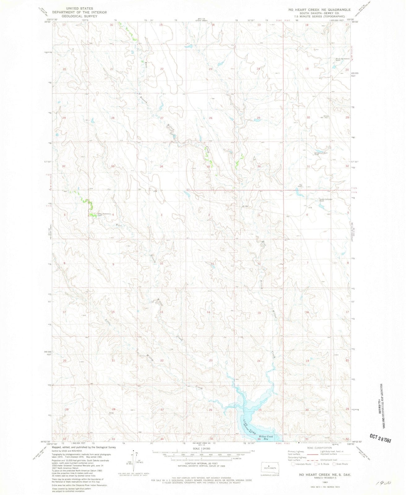1981 No Heart Creek, SD - South Dakota - USGS Topographic Map