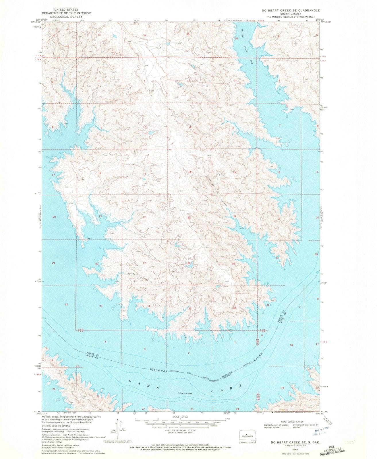 1969 No Heart Creek, SD - South Dakota - USGS Topographic Map