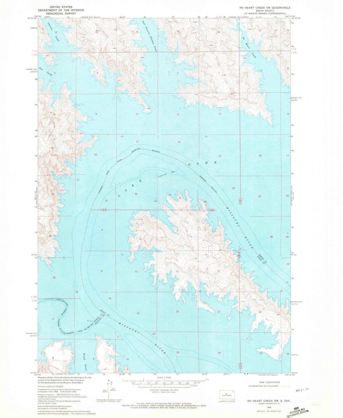 1969 No Heart Creek, SD - South Dakota - USGS Topographic Map