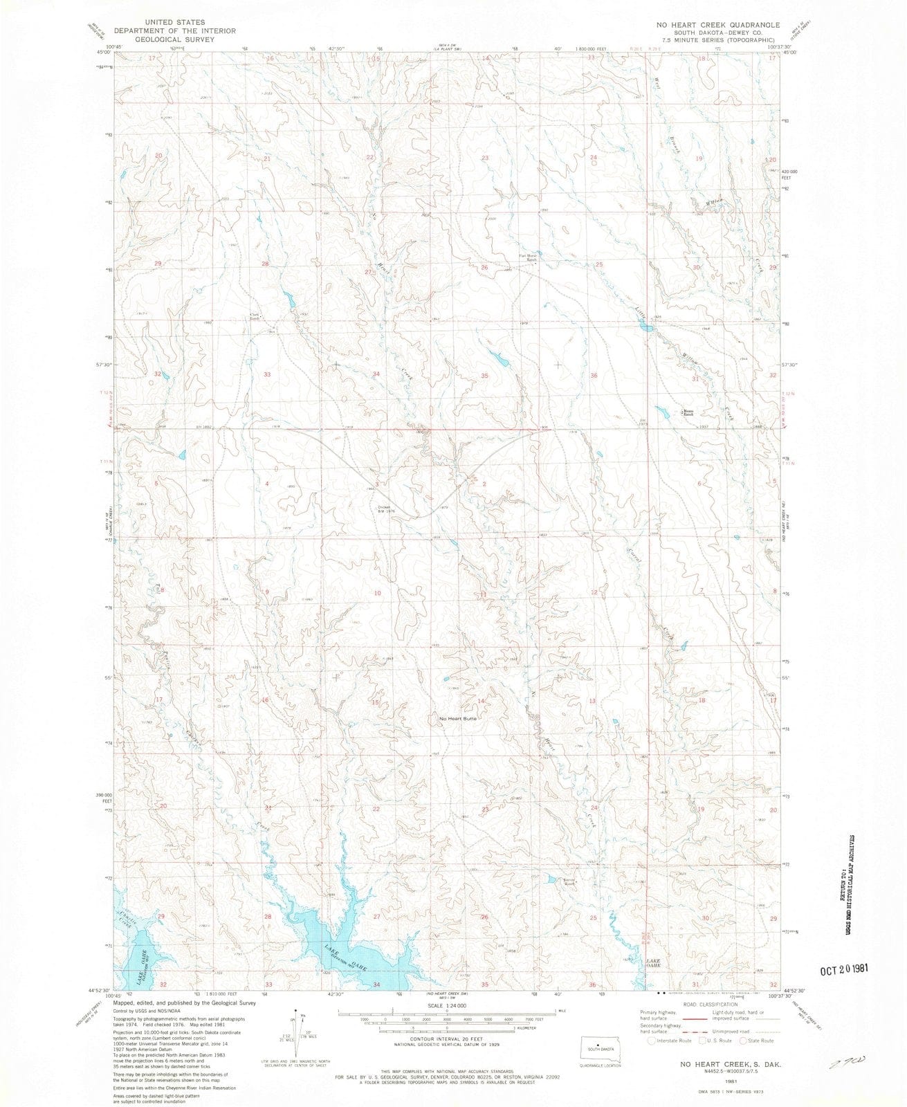 1981 No Heart Creek, SD - South Dakota - USGS Topographic Map