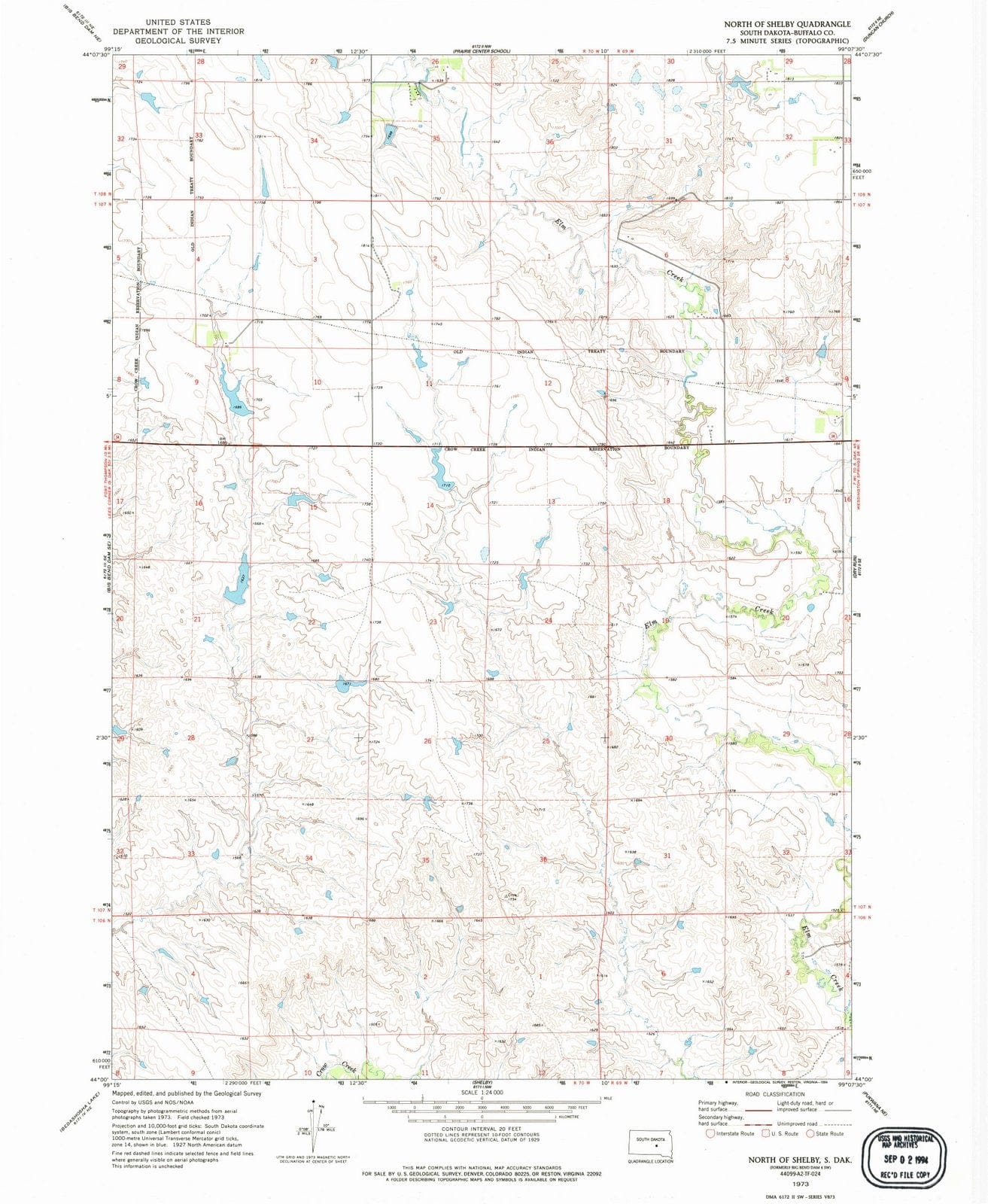 1973 North of Shelby, SD - South Dakota - USGS Topographic Map