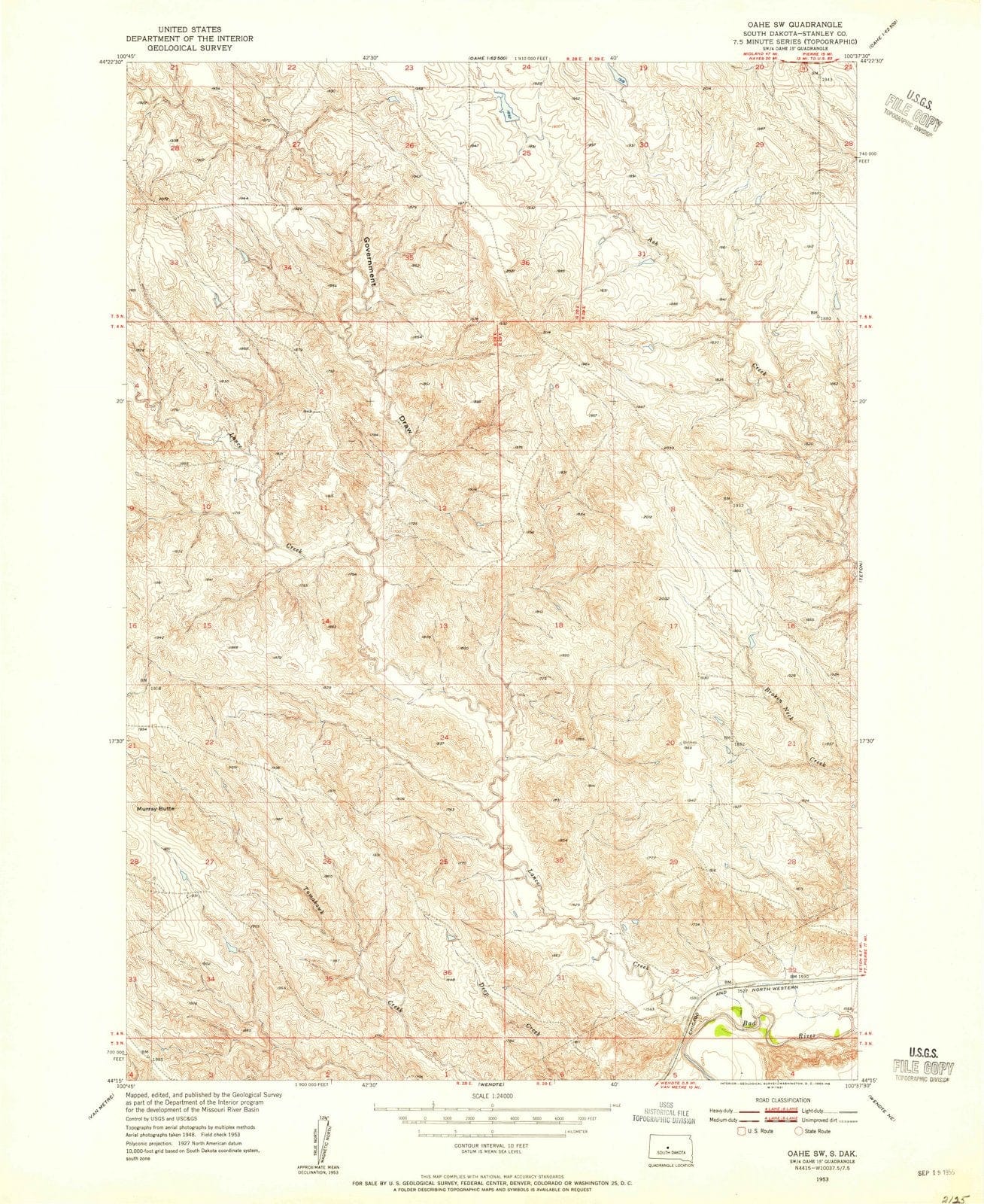 1953 Oahe, SD - South Dakota - USGS Topographic Map