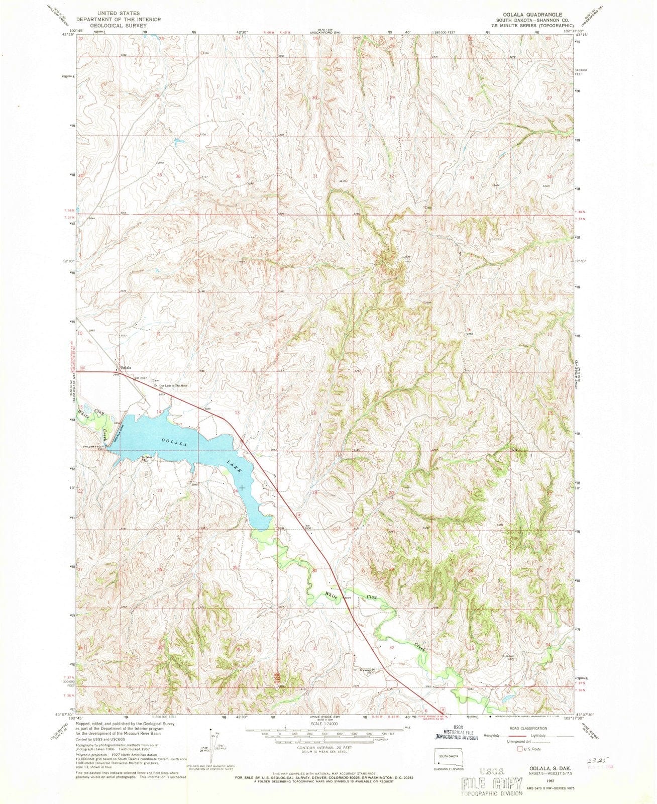 1967 Oglala, SD - South Dakota - USGS Topographic Map