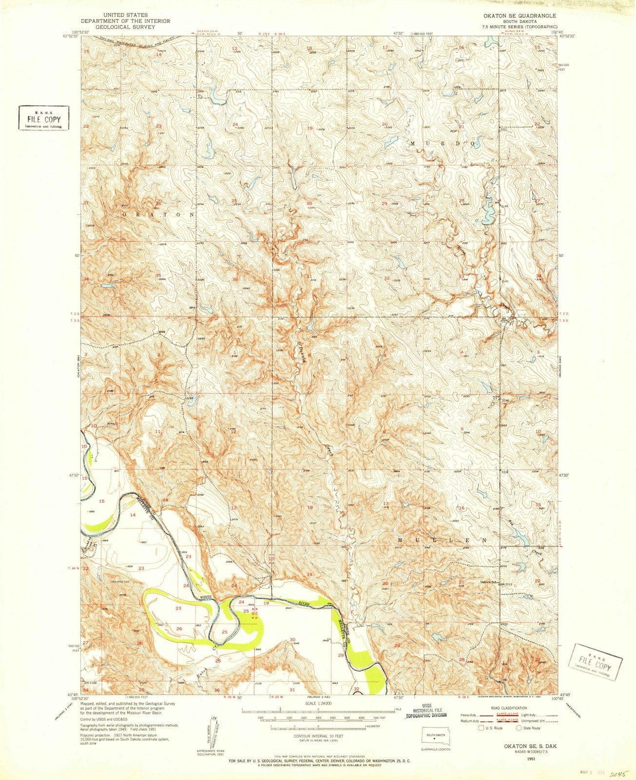 1951 Okaton, SD - South Dakota - USGS Topographic Map