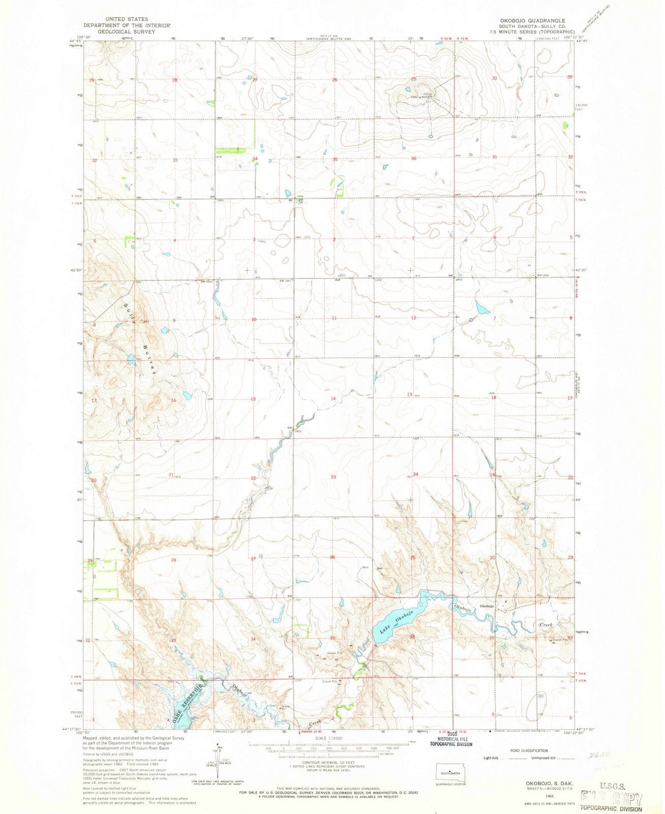 1965 Okobojo, SD - South Dakota - USGS Topographic Map