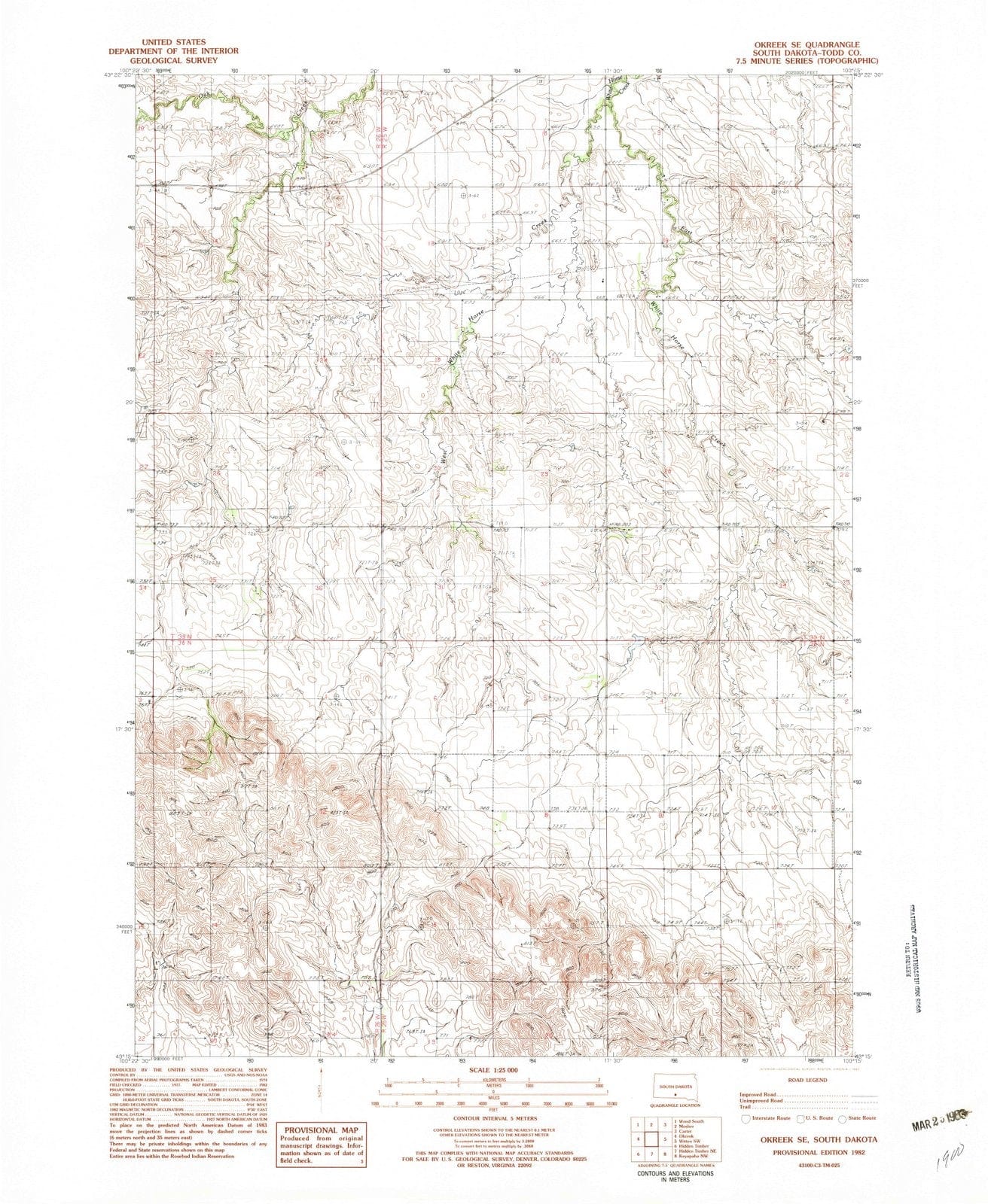1982 Okreek, SD - South Dakota - USGS Topographic Map