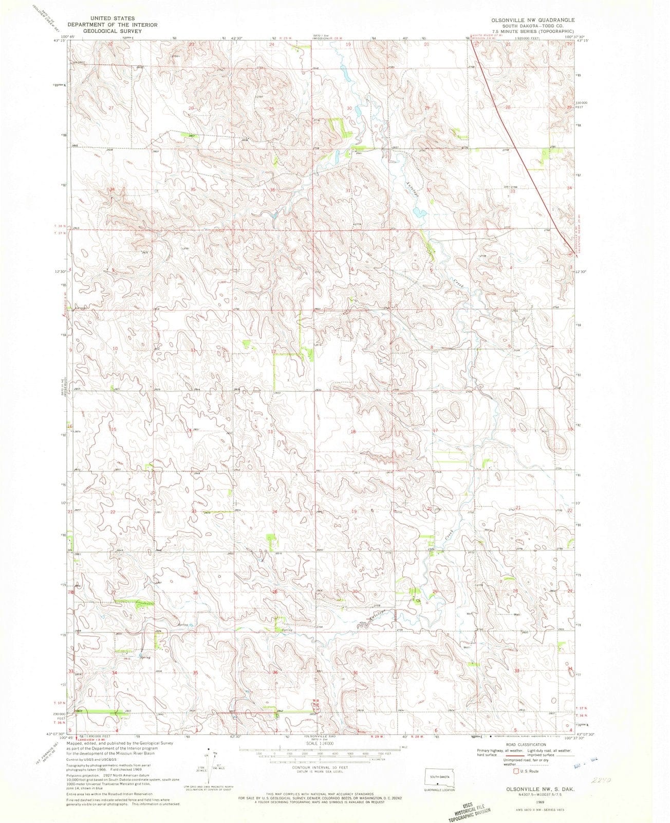 1969 Olsonville, SD - South Dakota - USGS Topographic Map
