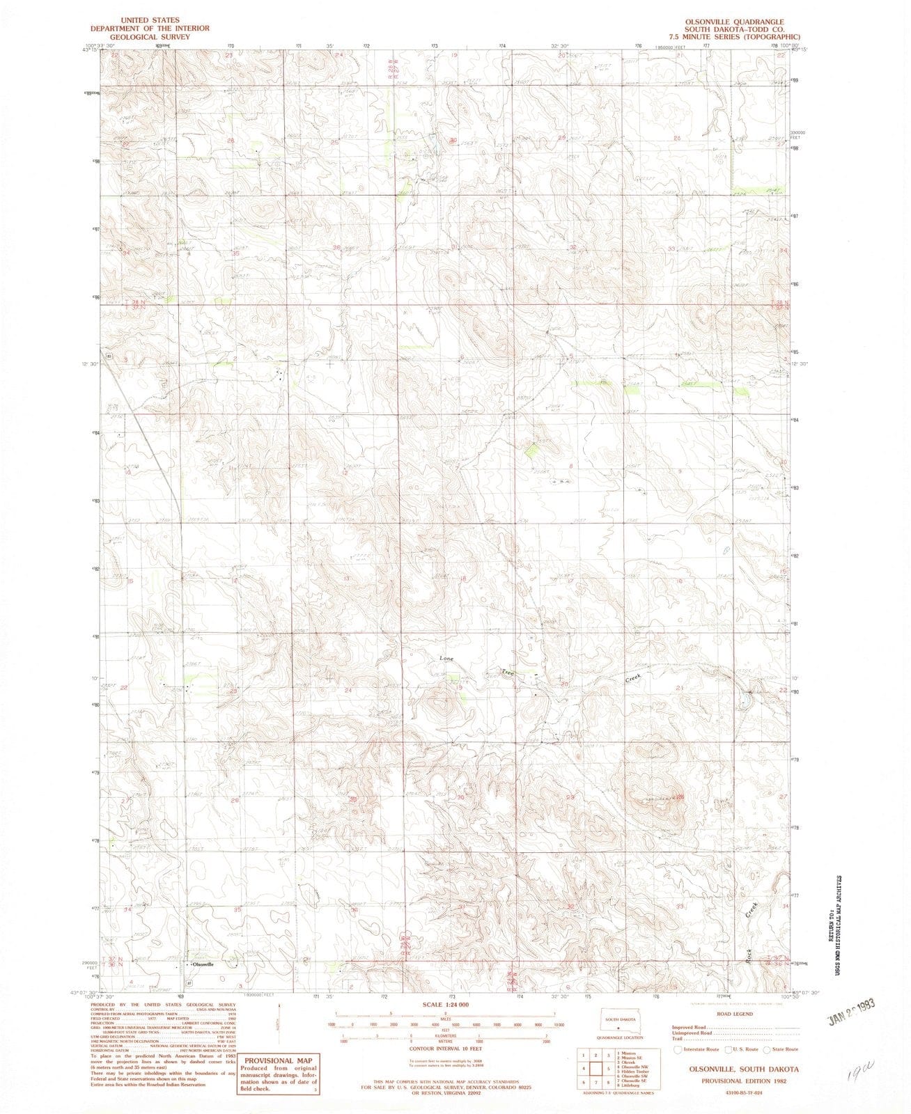 1982 Olsonville, SD - South Dakota - USGS Topographic Map