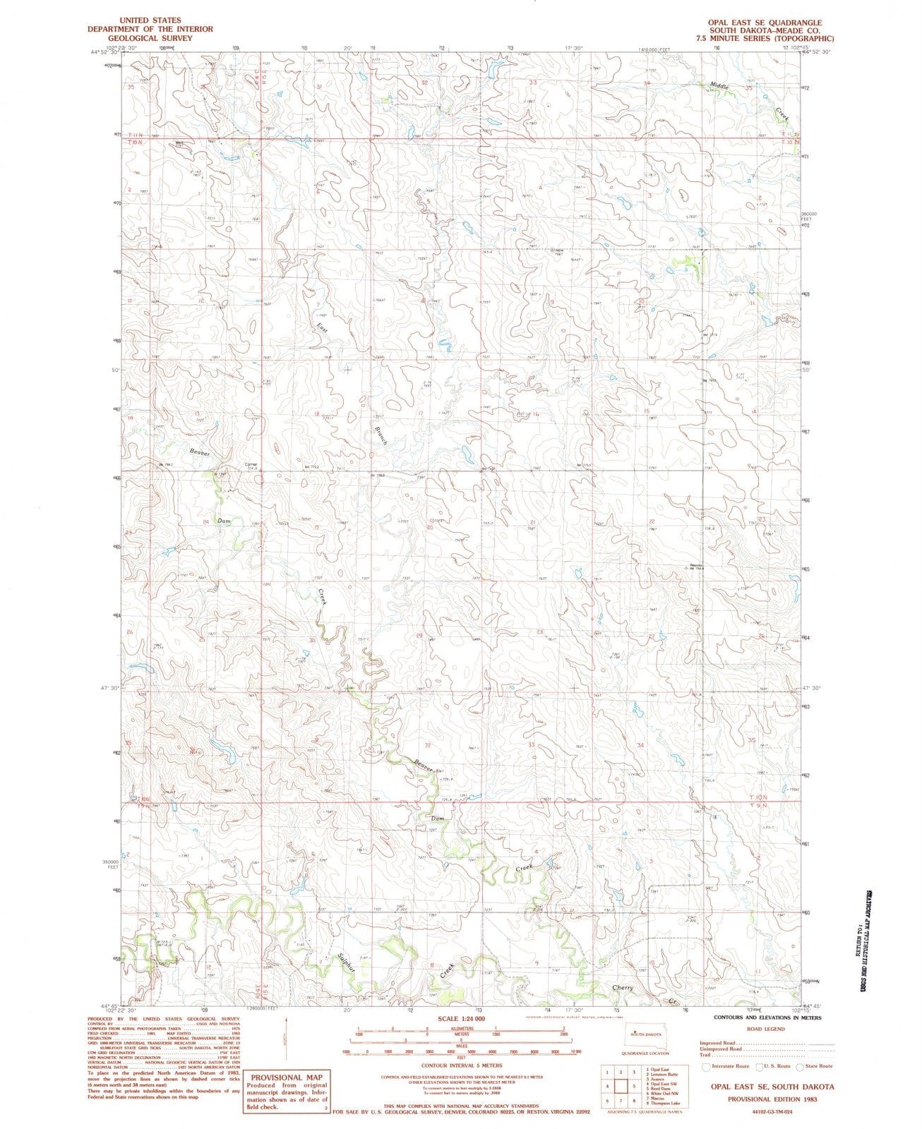 1983 Opal East, SD - South Dakota - USGS Topographic Map