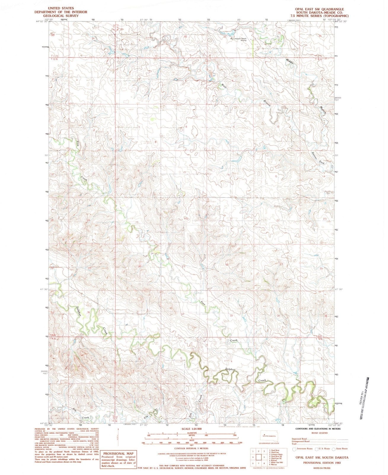 1983 Opal East, SD - South Dakota - USGS Topographic Map