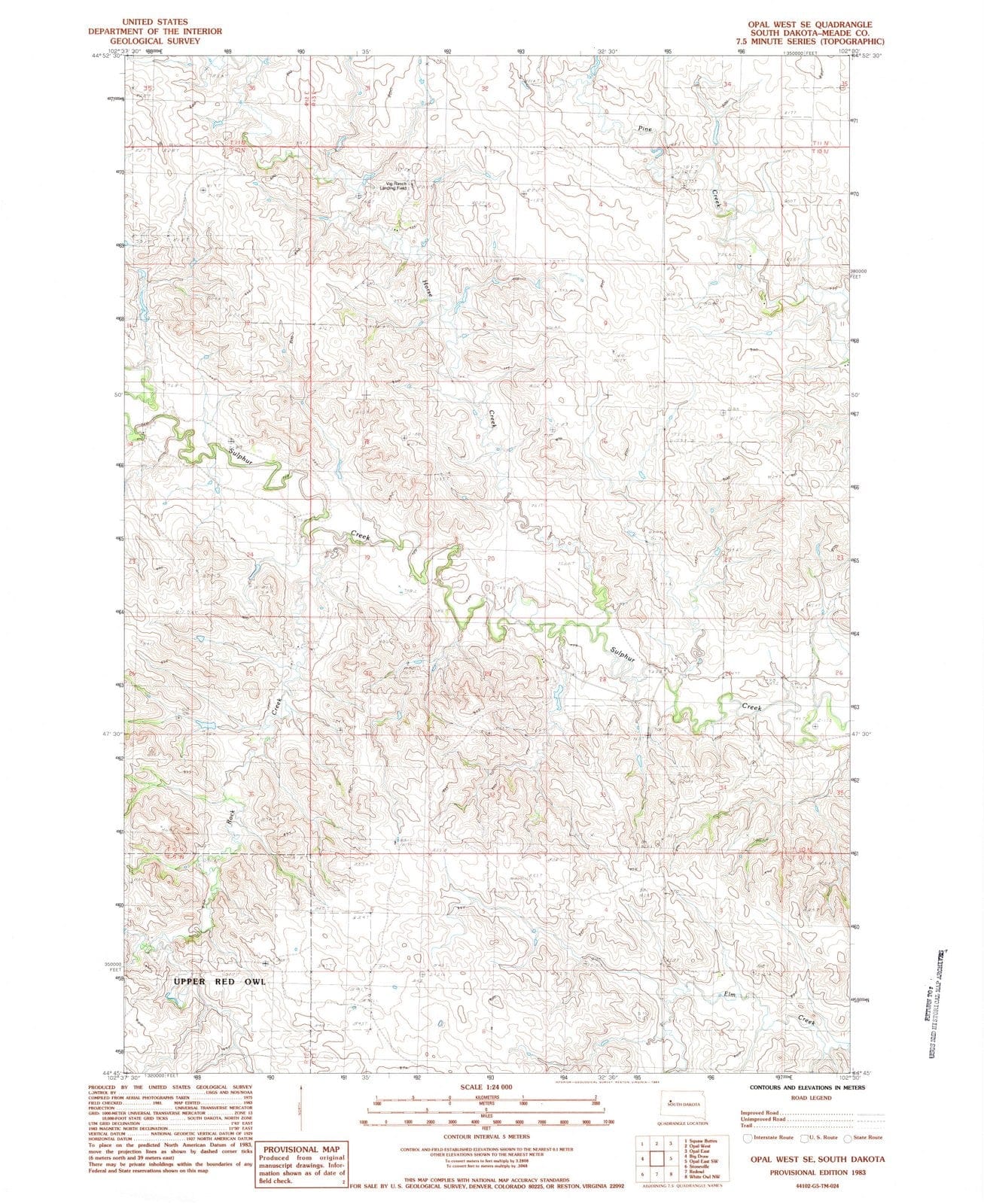 1983 Opal West, SD - South Dakota - USGS Topographic Map