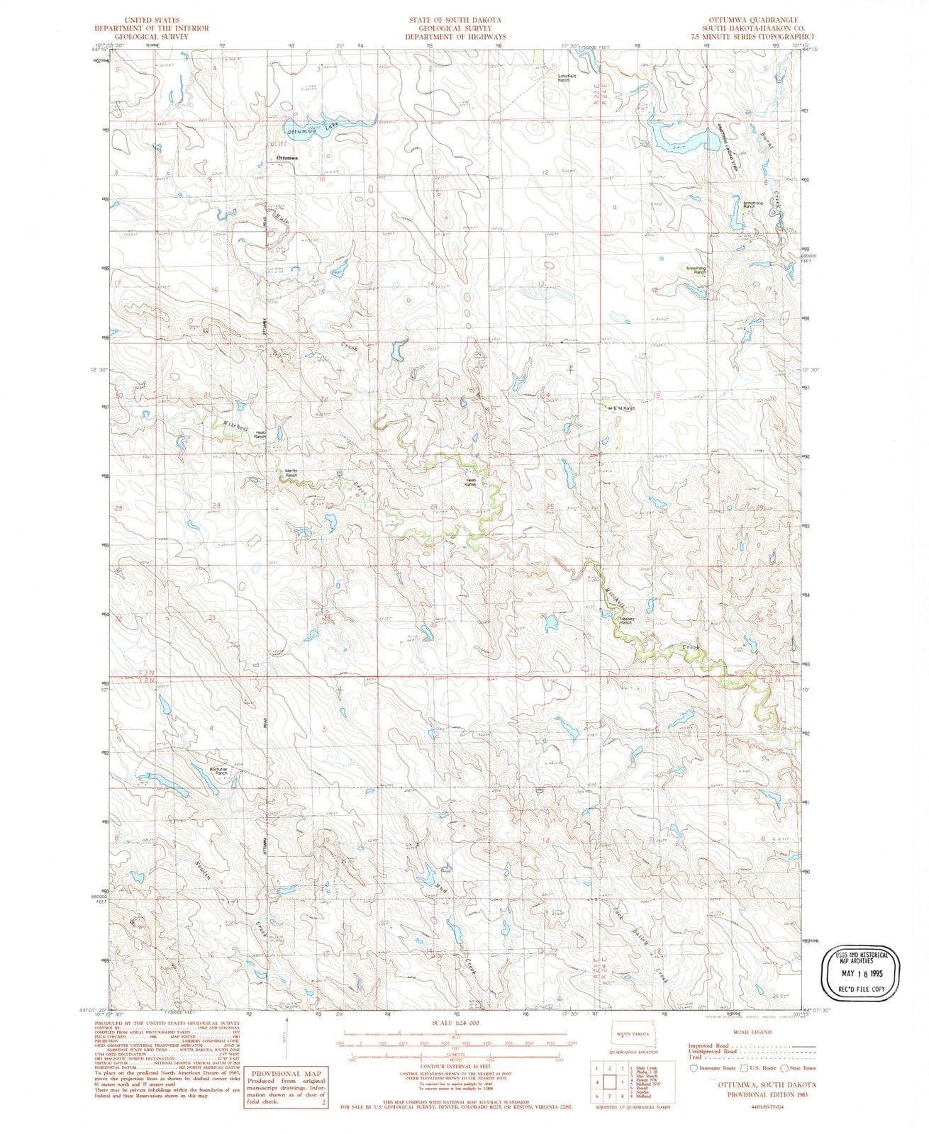1983 Ottumwa, SD - South Dakota - USGS Topographic Map