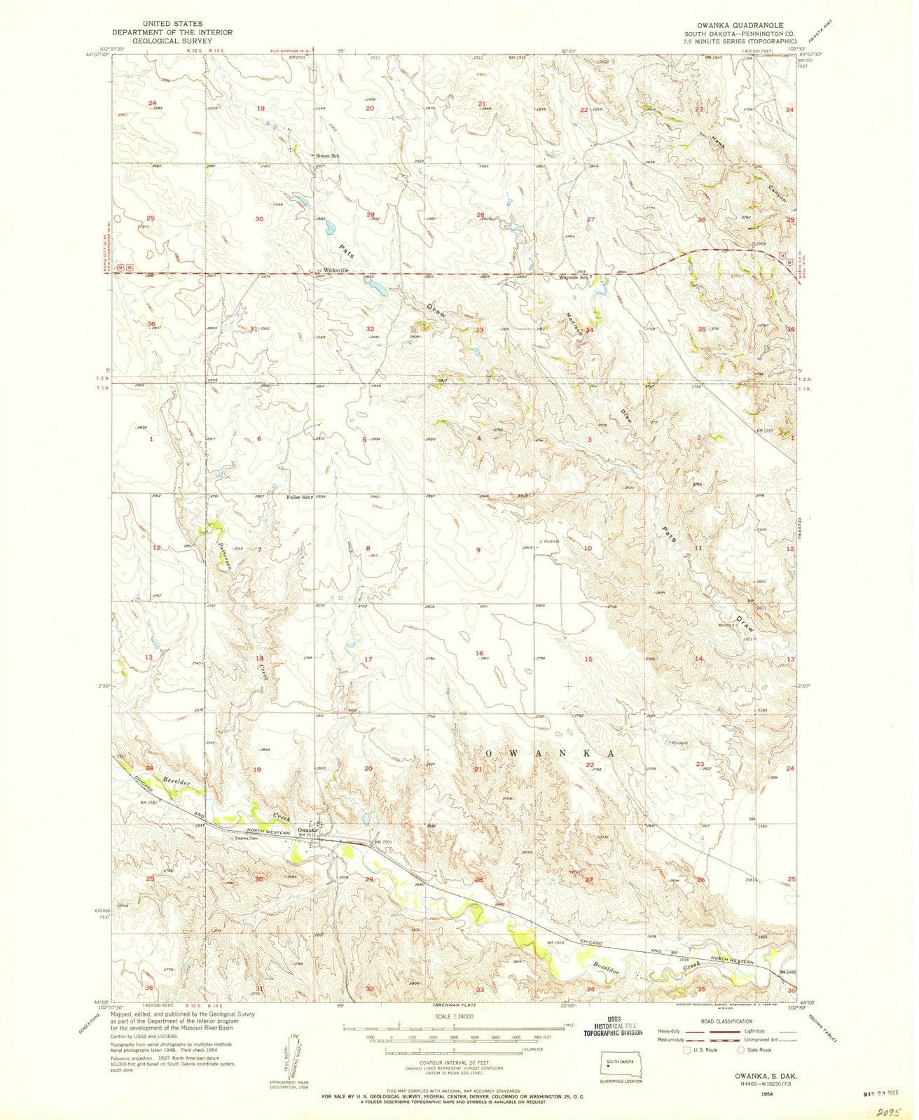 1954 Owanka, SD - South Dakota - USGS Topographic Map