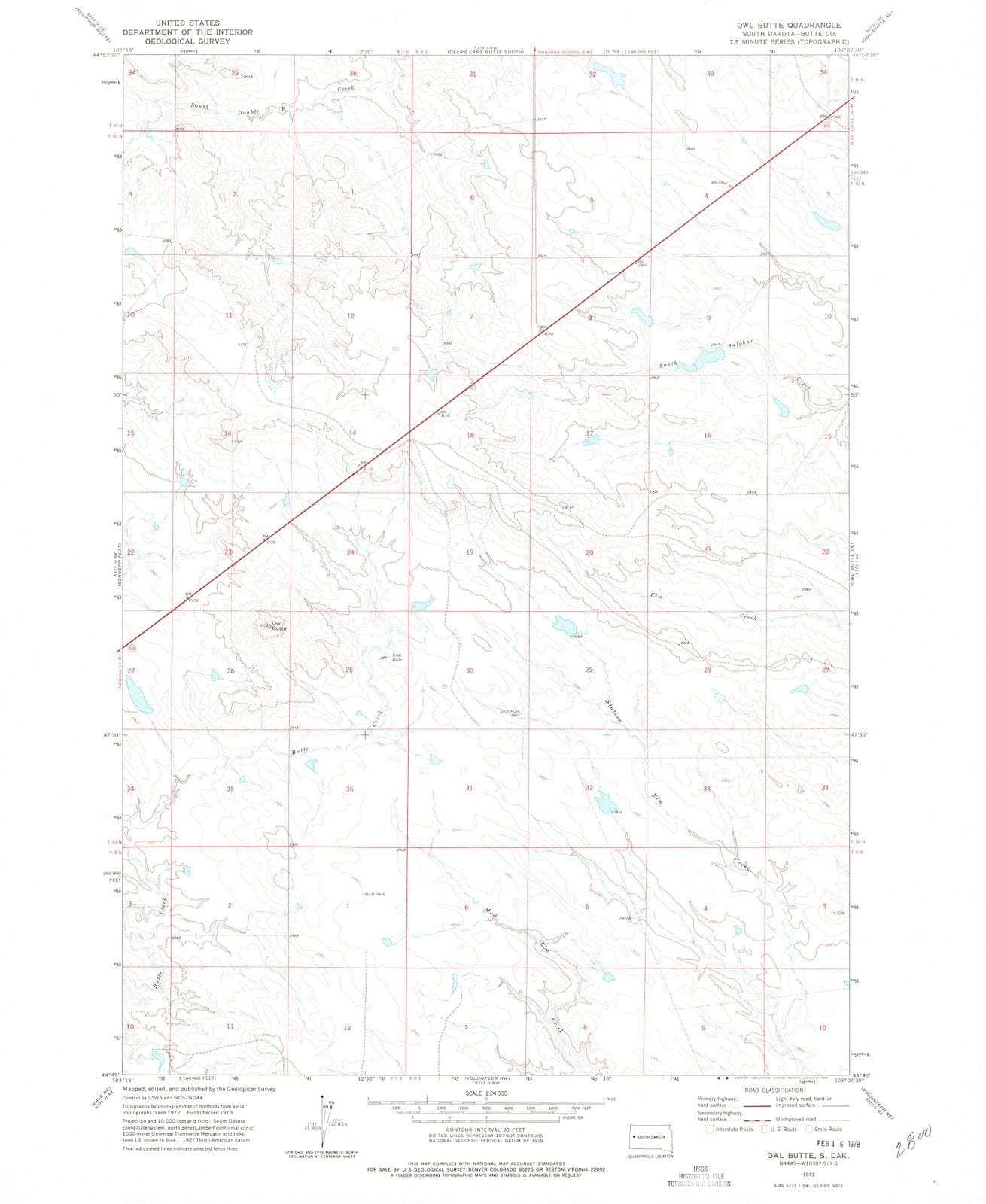 1973 Owl Butte, SD - South Dakota - USGS Topographic Map