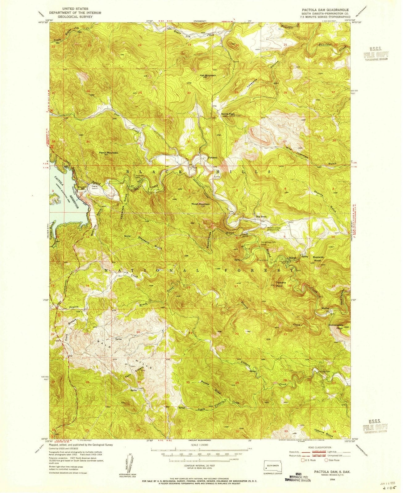 1954 Pactolaam, SD - South Dakota - USGS Topographic Map