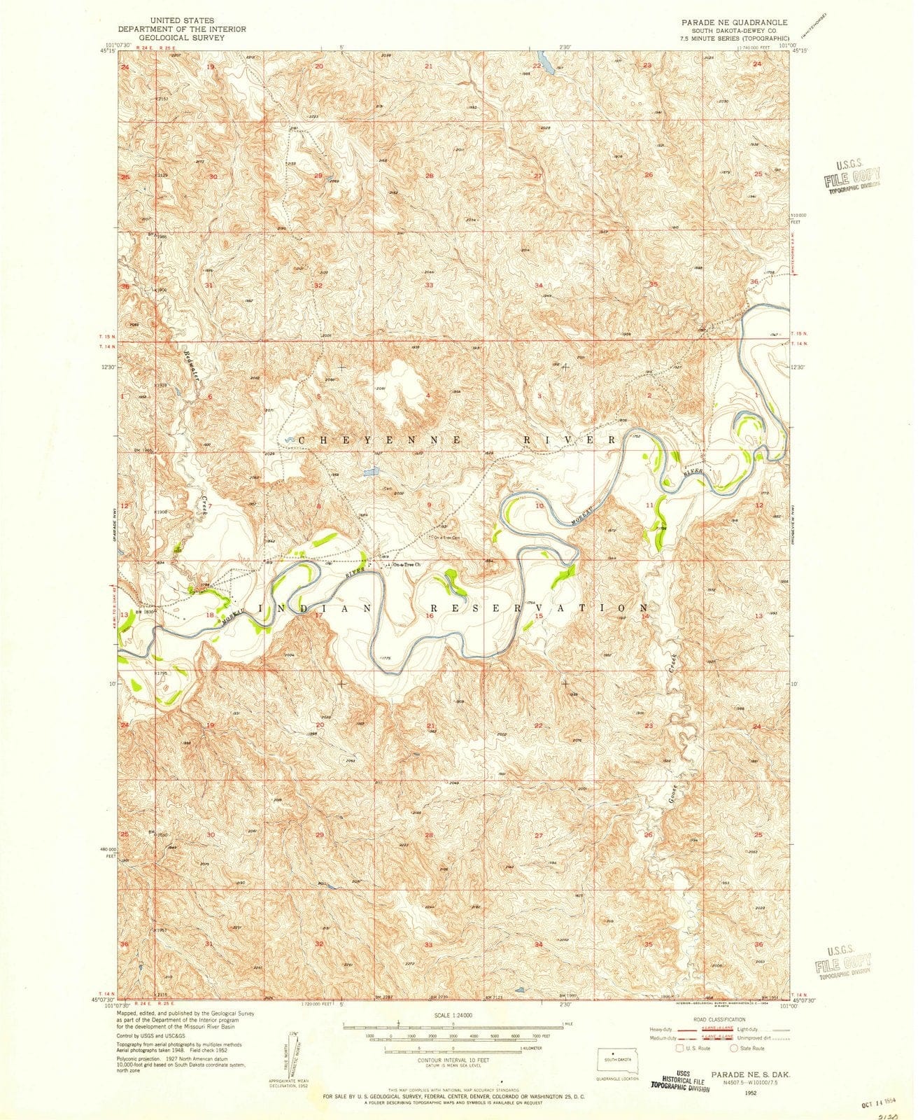 1952 Parade, SD - South Dakota - USGS Topographic Map