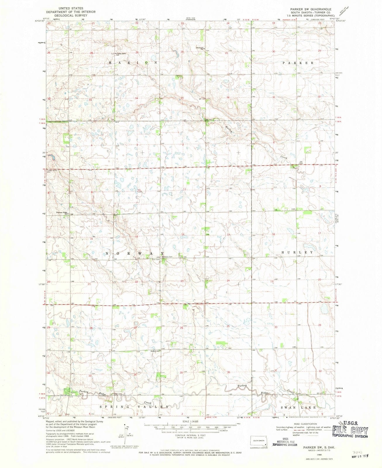 1968 Parker, SD - South Dakota - USGS Topographic Map