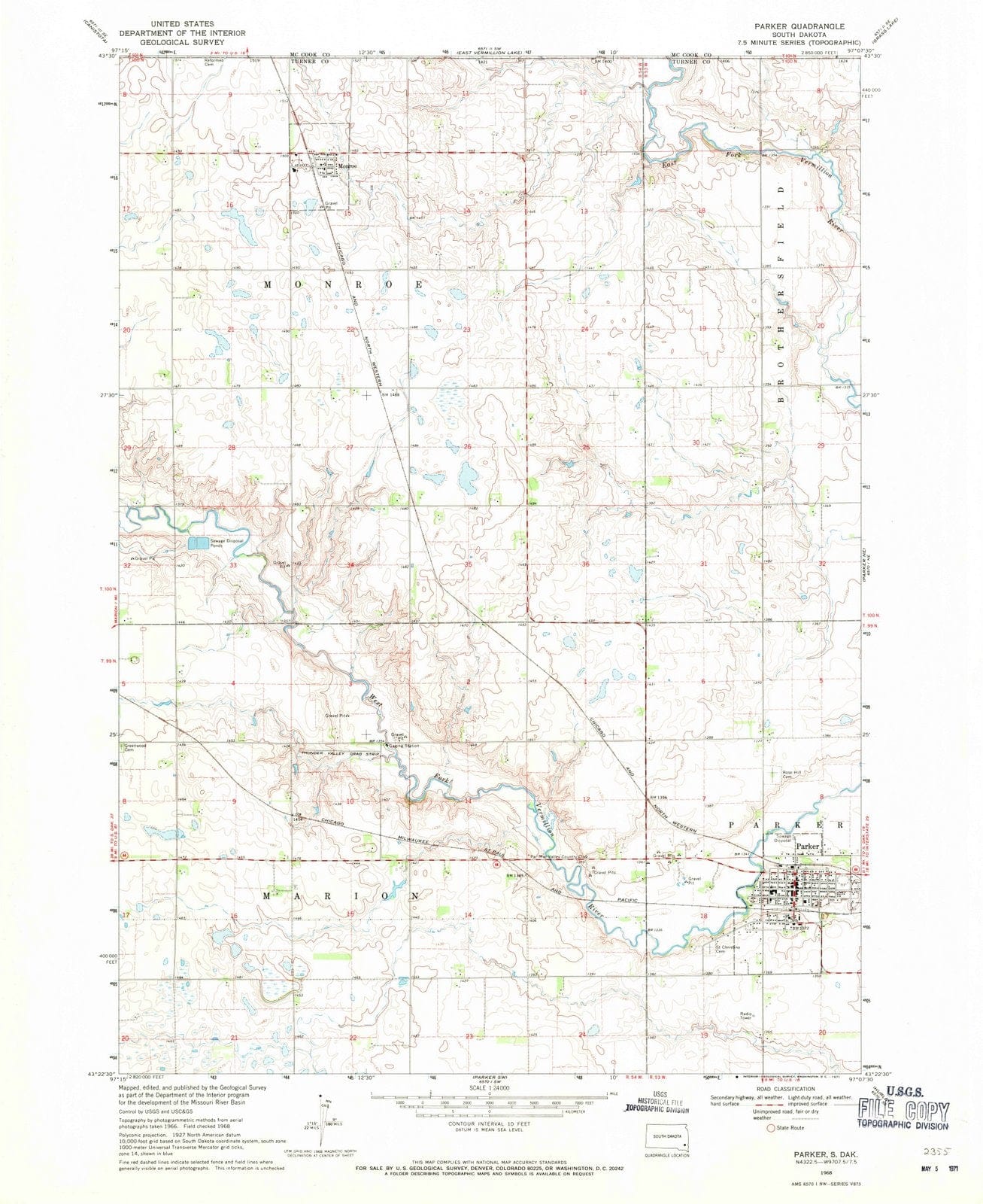 1968 Parker, SD - South Dakota - USGS Topographic Map
