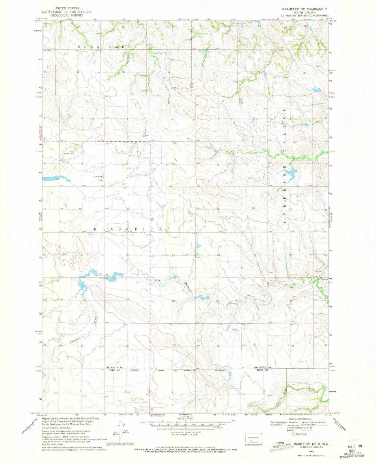 1969 Parmelee, SD - South Dakota - USGS Topographic Map