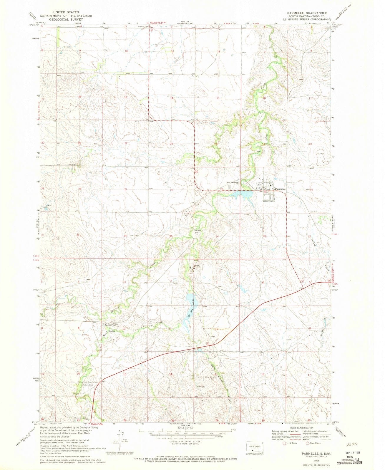 1969 Parmelee, SD - South Dakota - USGS Topographic Map