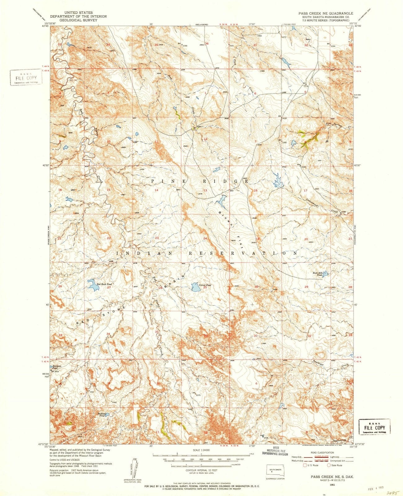 1951 Pass Creek, SD - South Dakota - USGS Topographic Map