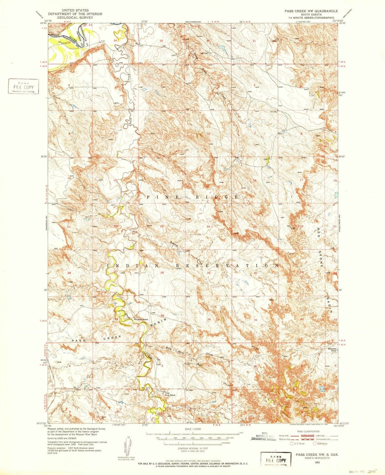 1951 Pass Creek, SD - South Dakota - USGS Topographic Map