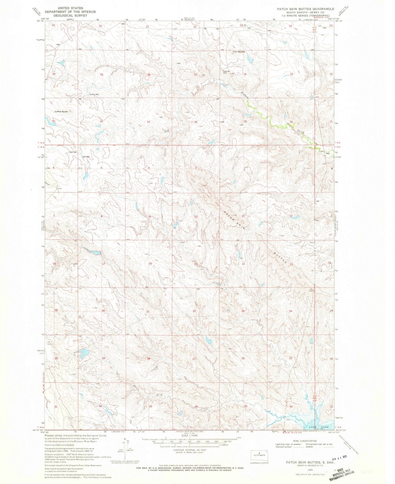 1970 Patch Skin Buttes, SD - South Dakota - USGS Topographic Map