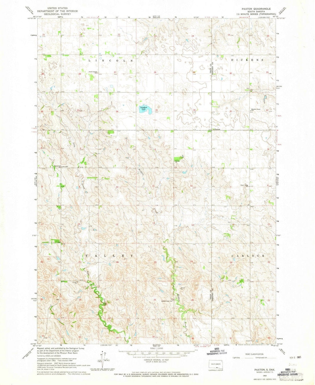 1964 Paxton, SD - South Dakota - USGS Topographic Map