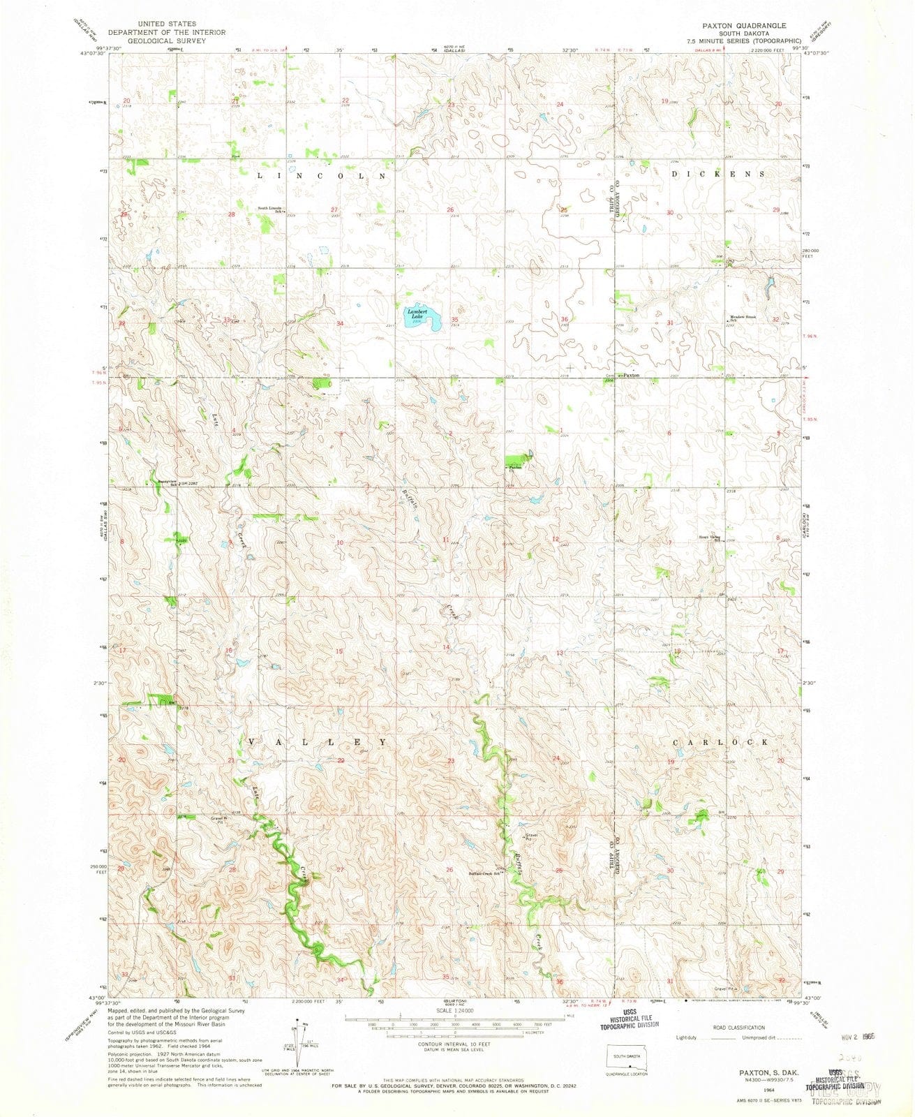 1964 Paxton, SD - South Dakota - USGS Topographic Map
