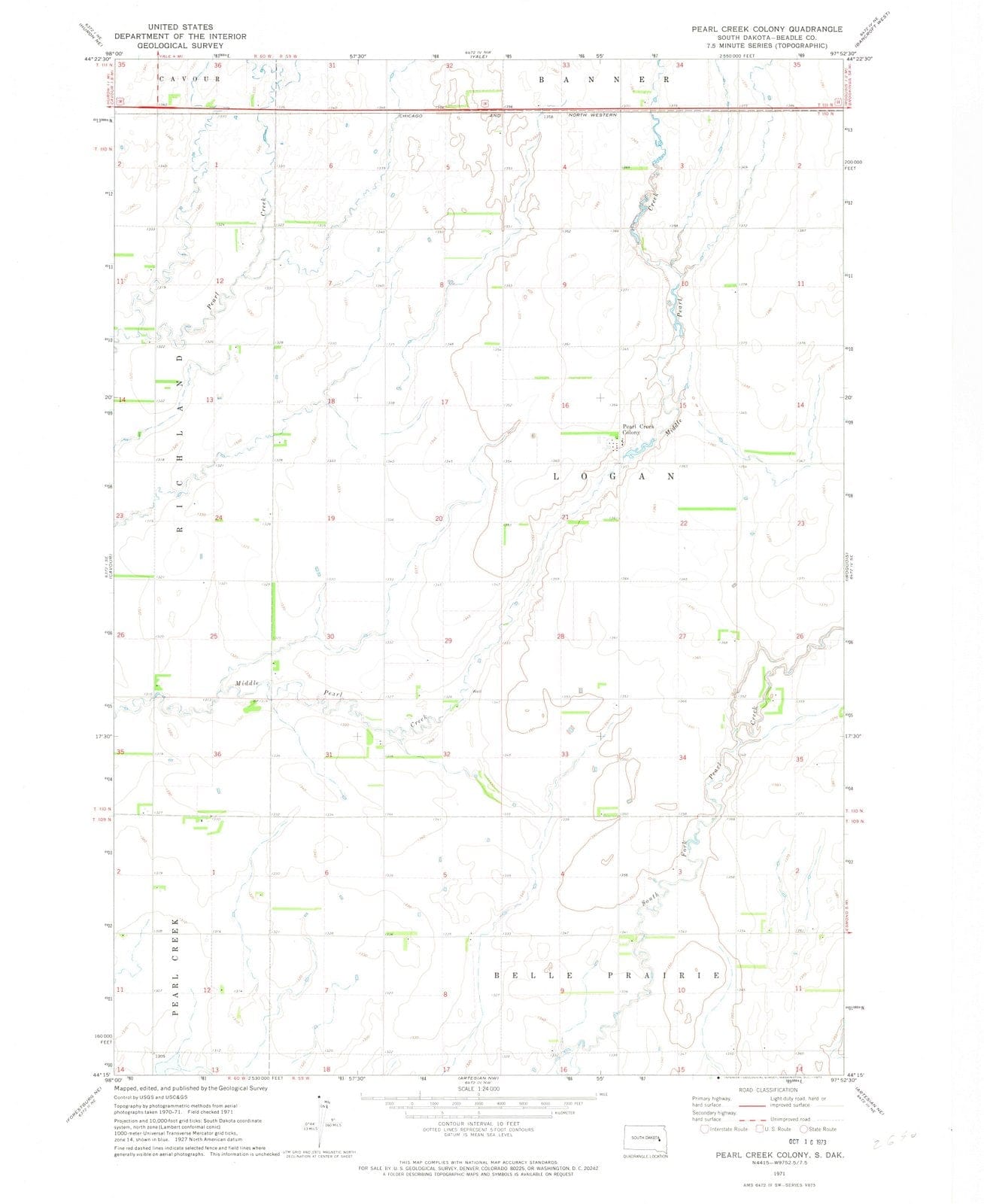 1971 Pearl Creek Colony, SD - South Dakota - USGS Topographic Map