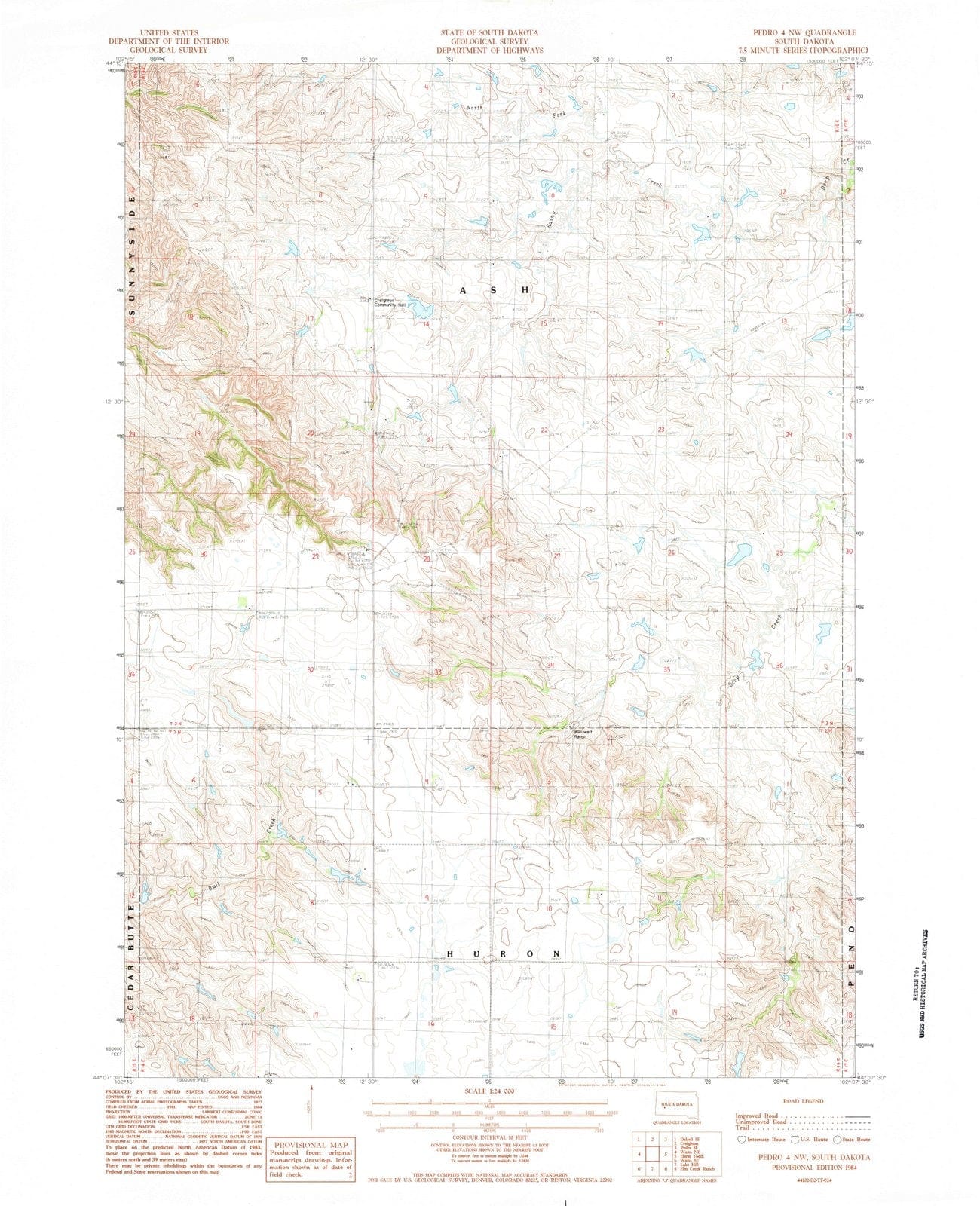 1984 Pedro 4, SD - South Dakota - USGS Topographic Map