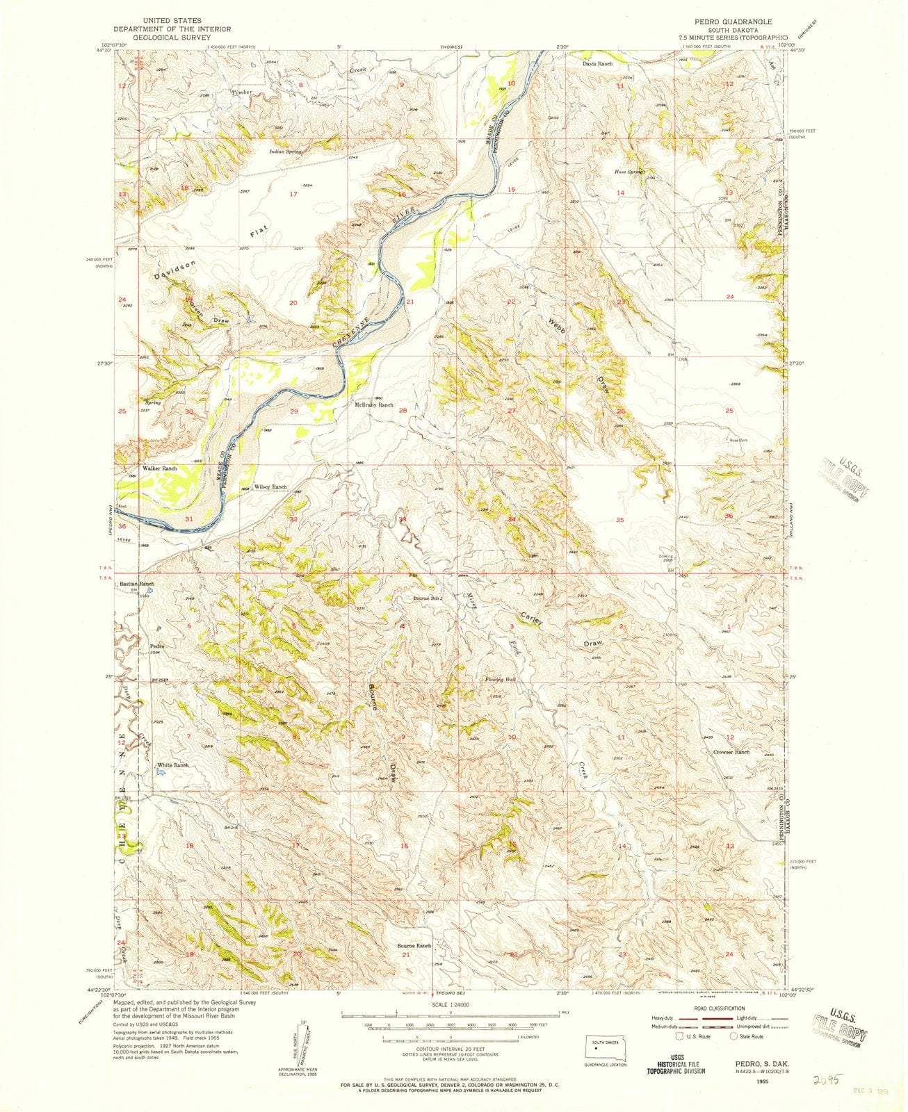 1955 Pedro, SD - South Dakota - USGS Topographic Map