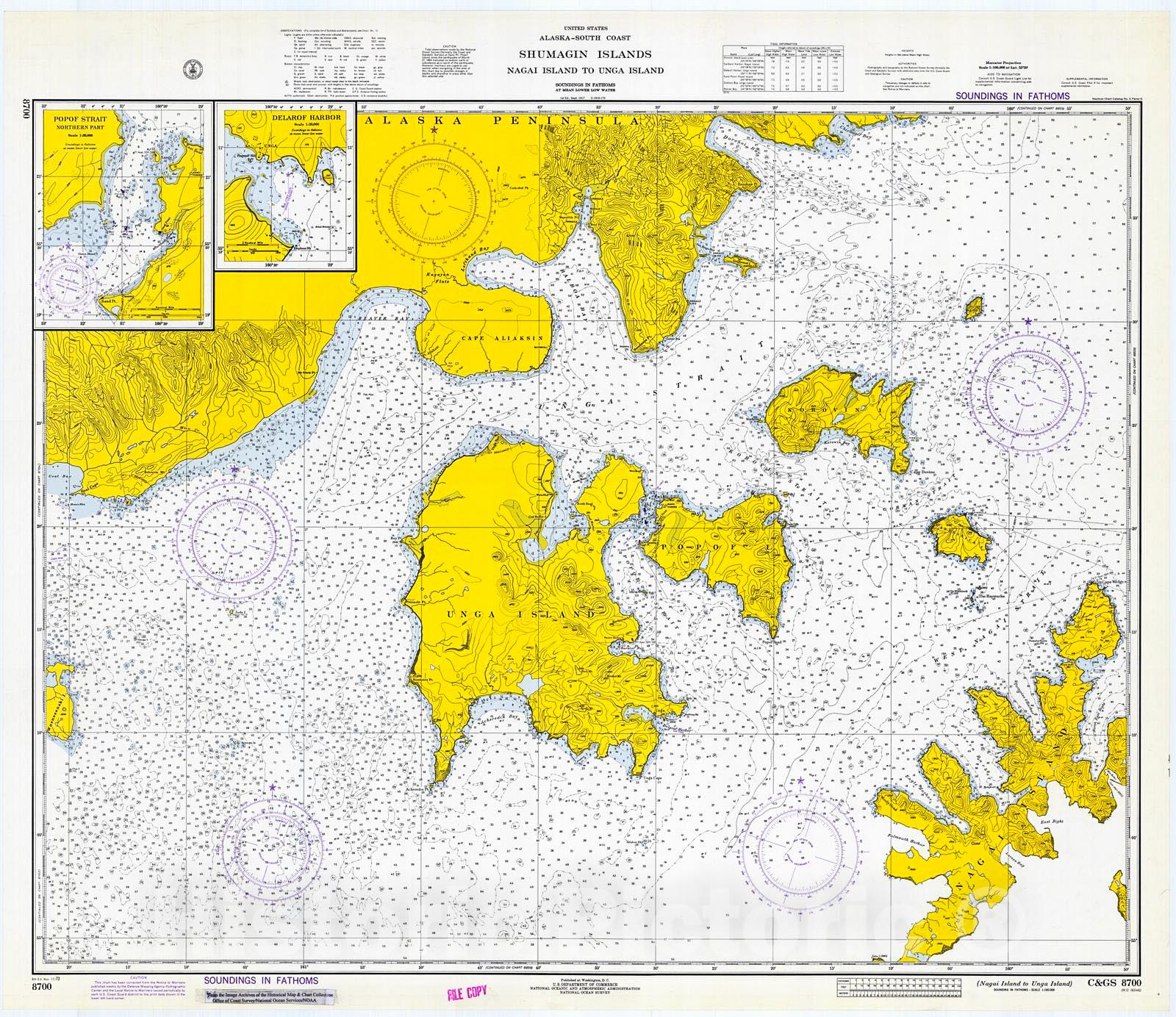 Historic Nautical Map - Nagai Island To Unga Island, 1973 NOAA Chart - Alaska (AK) - Vintage Wall Art