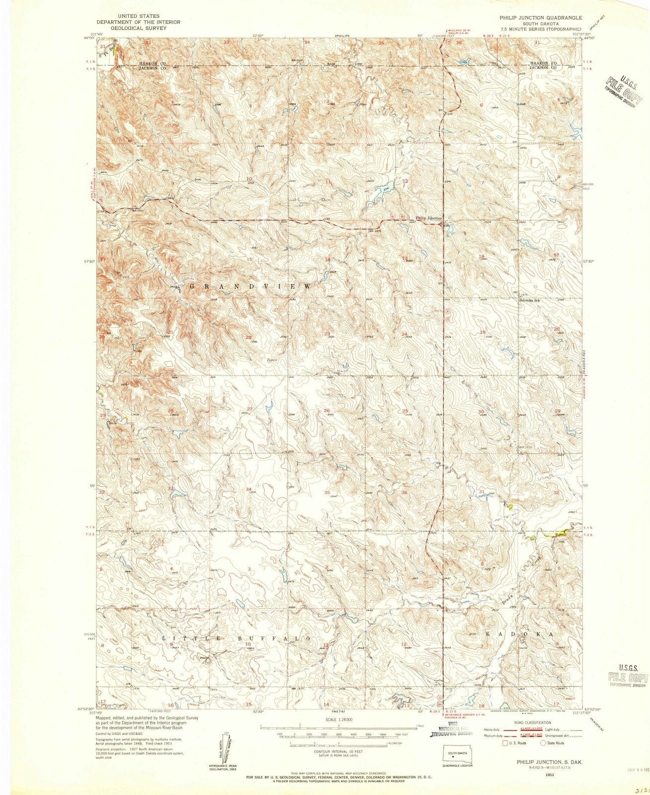 1953 Philip Junction, SD - South Dakota - USGS Topographic Map