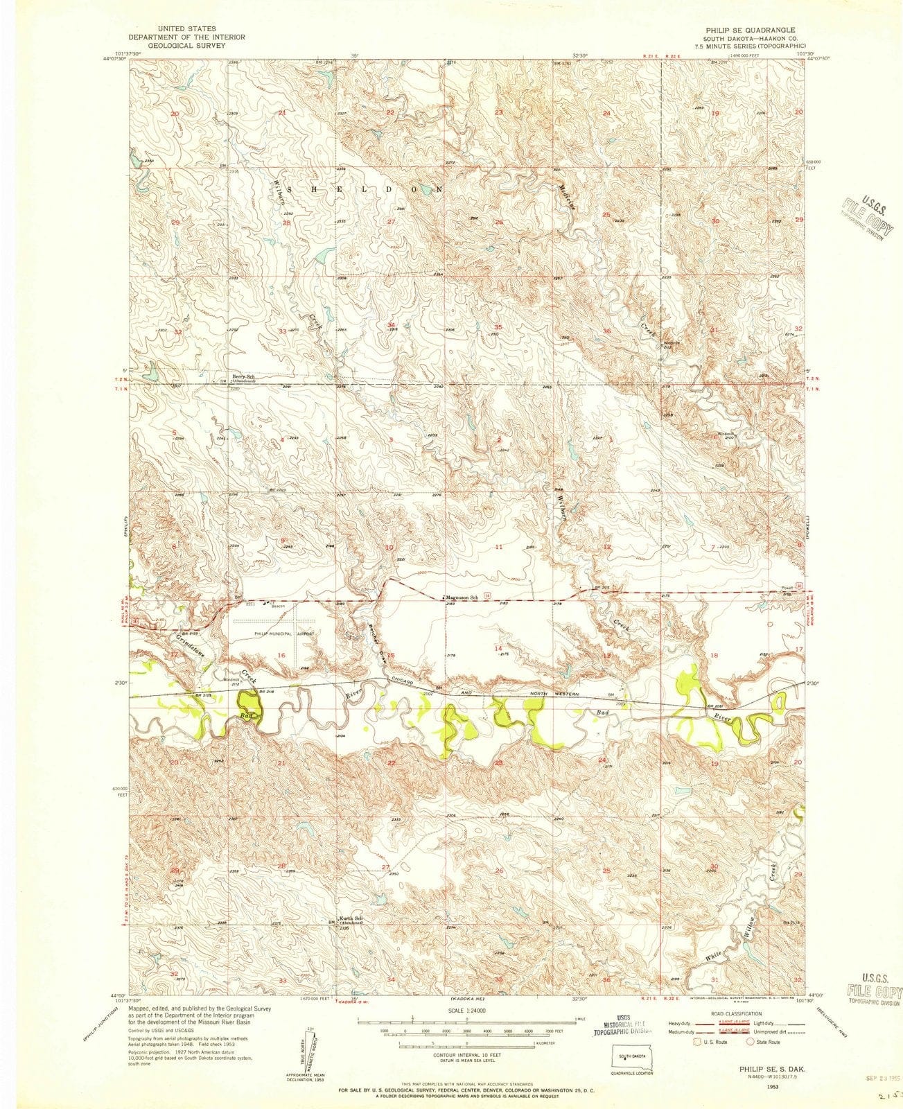 1953 Philip, SD - South Dakota - USGS Topographic Map