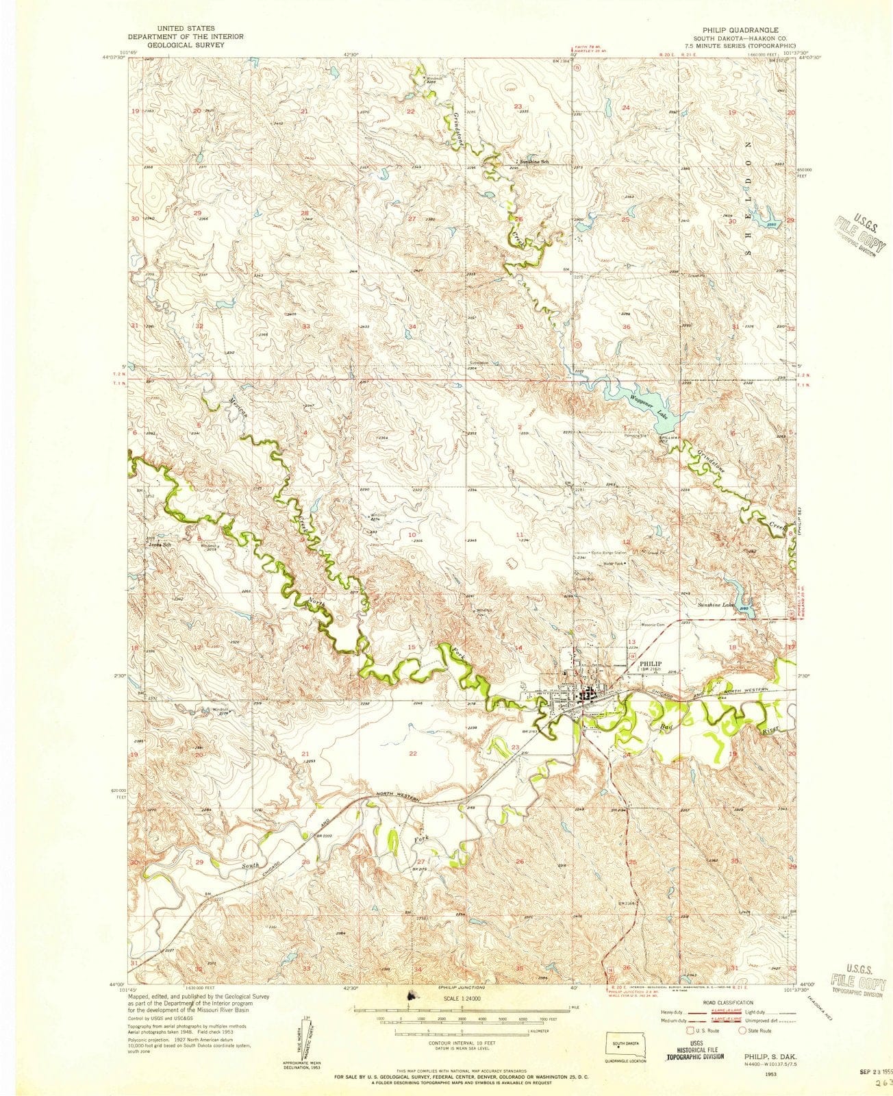 1953 Philip, SD - South Dakota - USGS Topographic Map