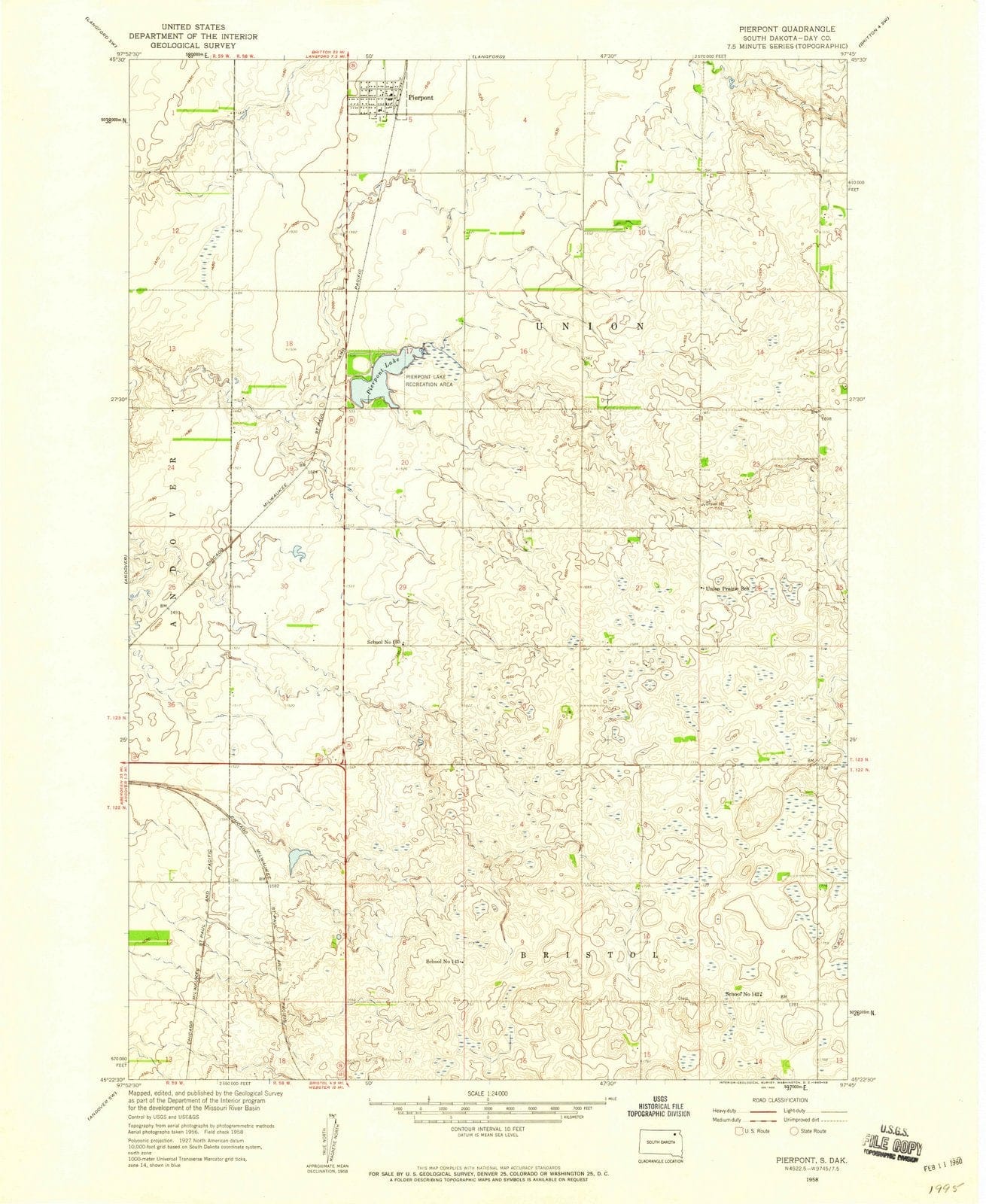 1958 Pierpont, SD - South Dakota - USGS Topographic Map