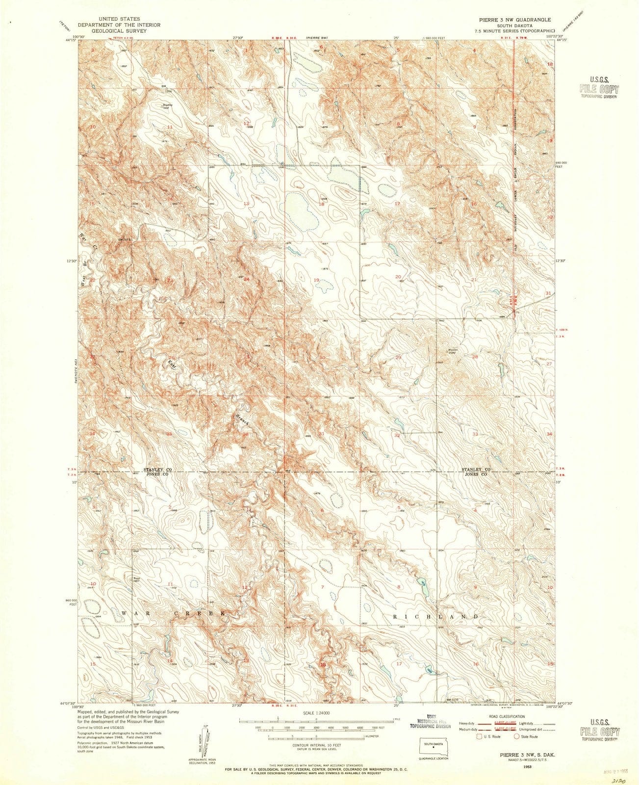 1953 Pierre 3, SD - South Dakota - USGS Topographic Map