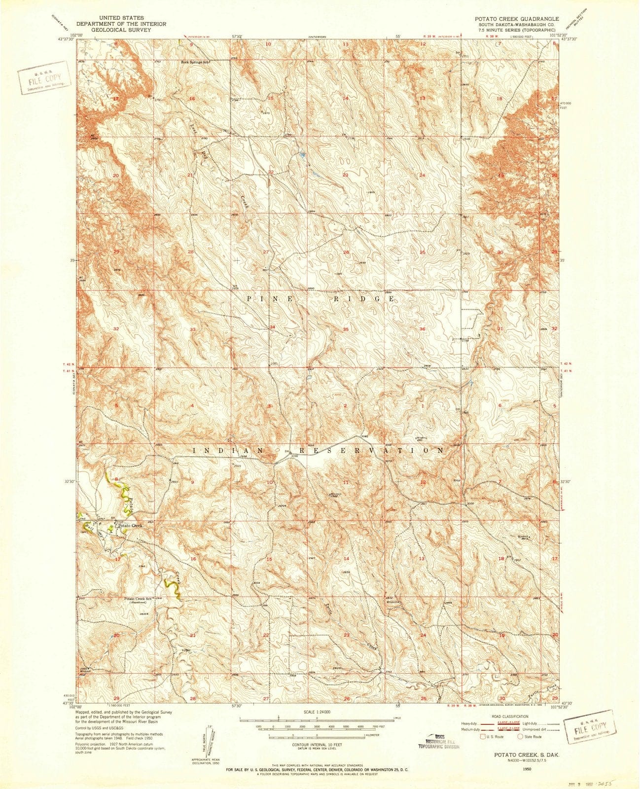 1950 Potato Creek, SD - South Dakota - USGS Topographic Map