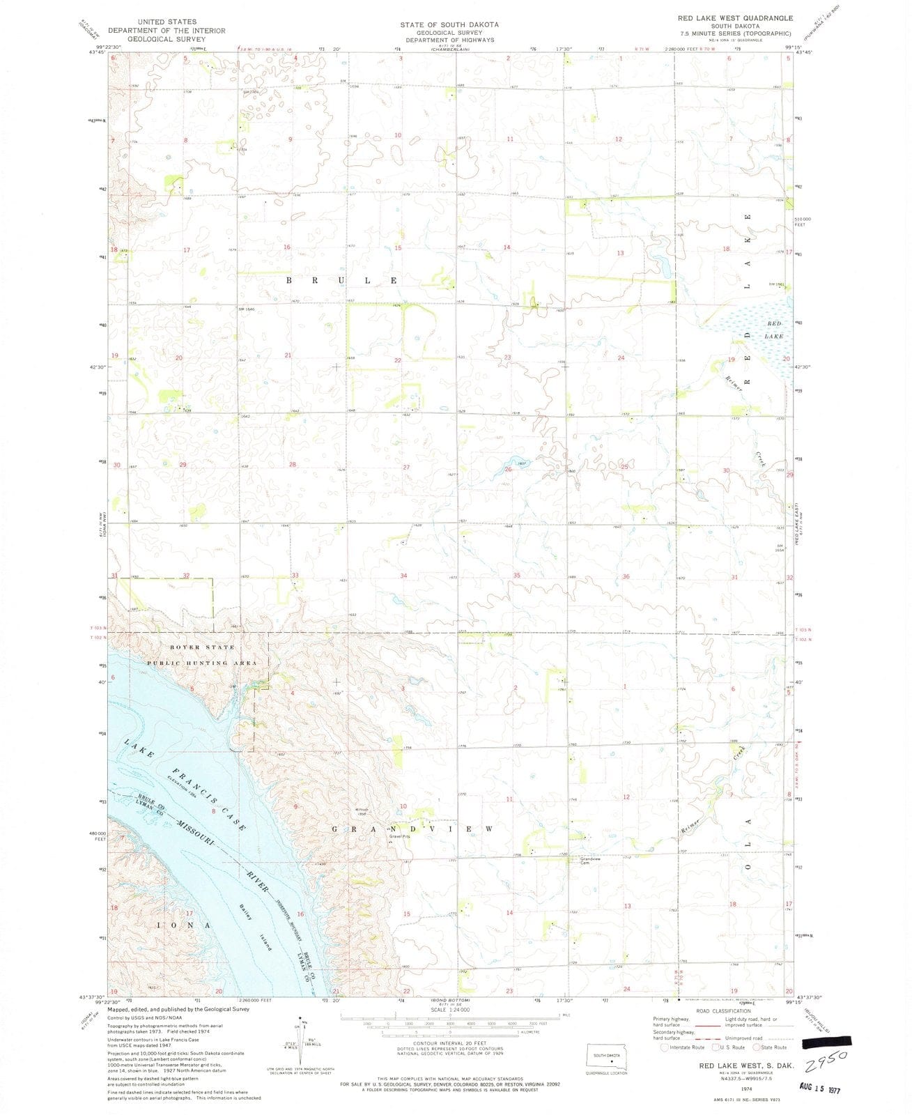 1974 Red Lake West, SD - South Dakota - USGS Topographic Map