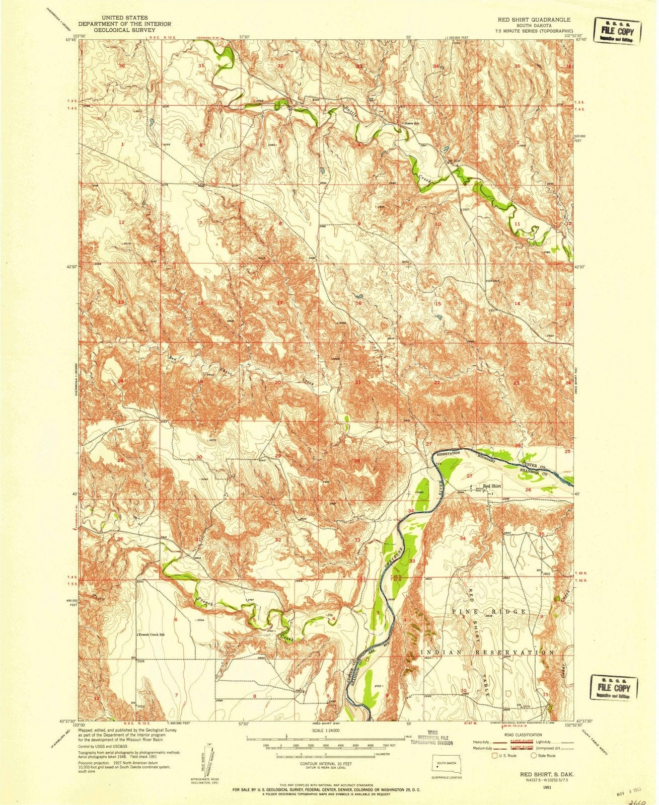 1951 Red Shirt, SD - South Dakota - USGS Topographic Map