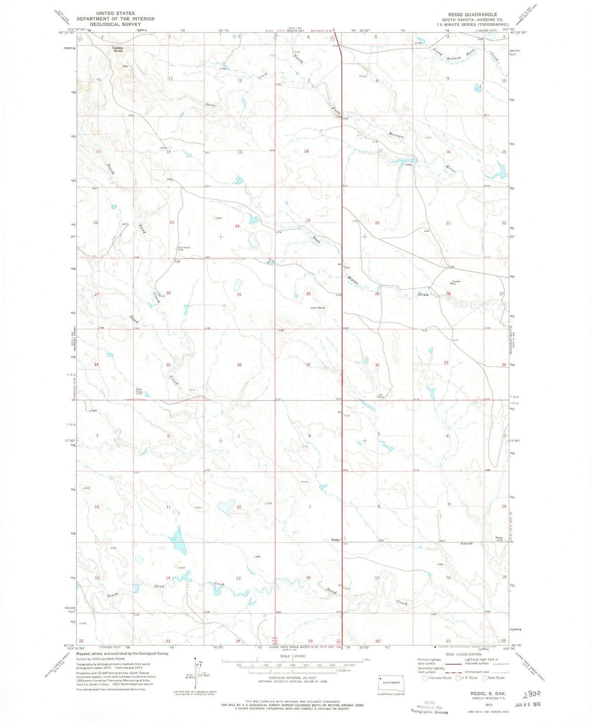 1973 Redig, SD - South Dakota - USGS Topographic Map