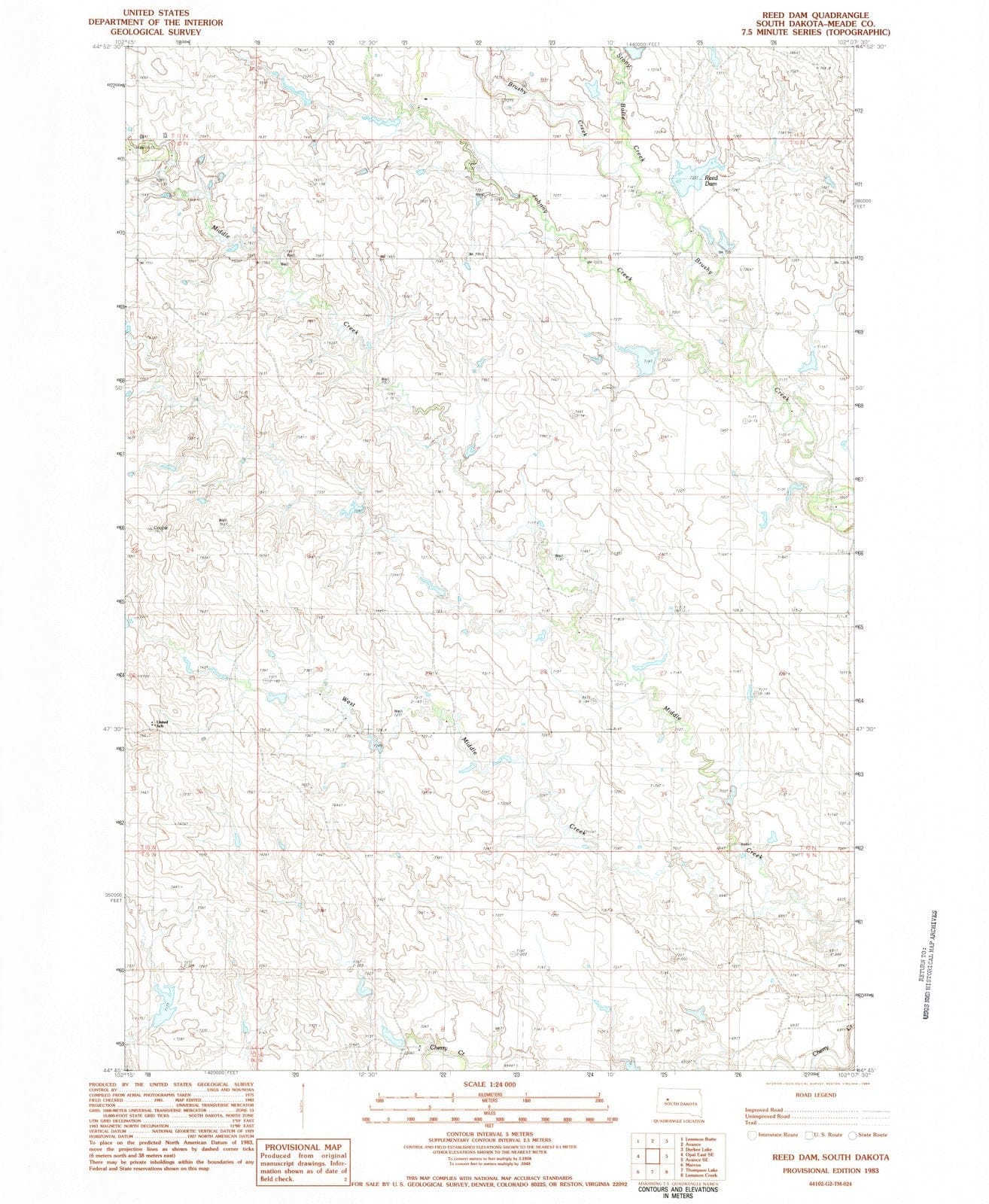 1983 Reedam, SD - South Dakota - USGS Topographic Map